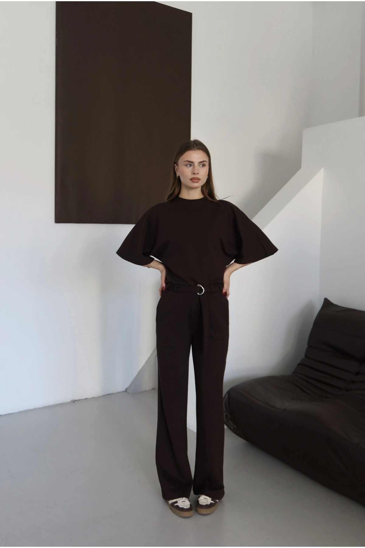 3 İplik Kısa Kol Takım Kahve