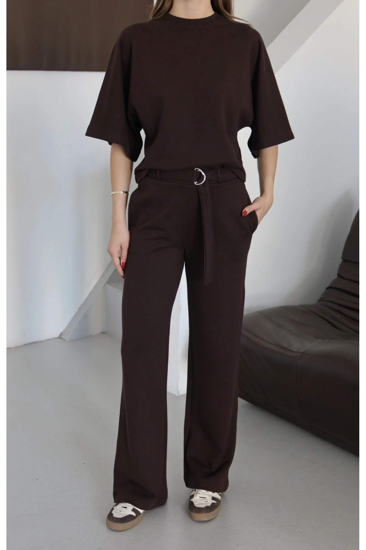 3 İplik Kısa Kol Takım Kahve