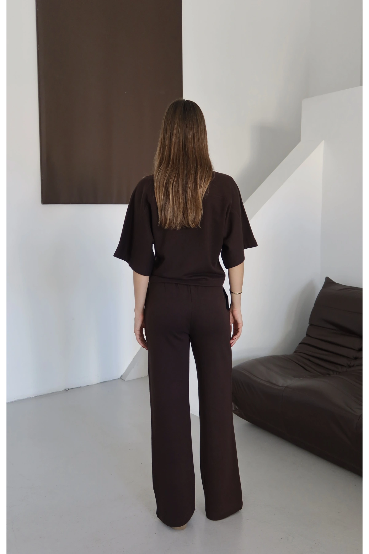 3 İplik Kısa Kol Takım Kahve