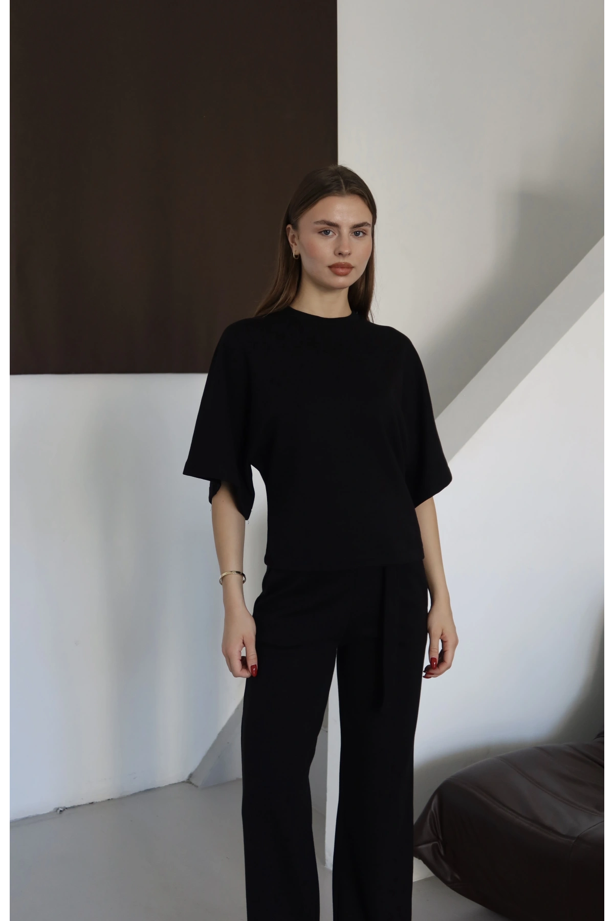 3 İplik Kısa Kol Takım Siyah