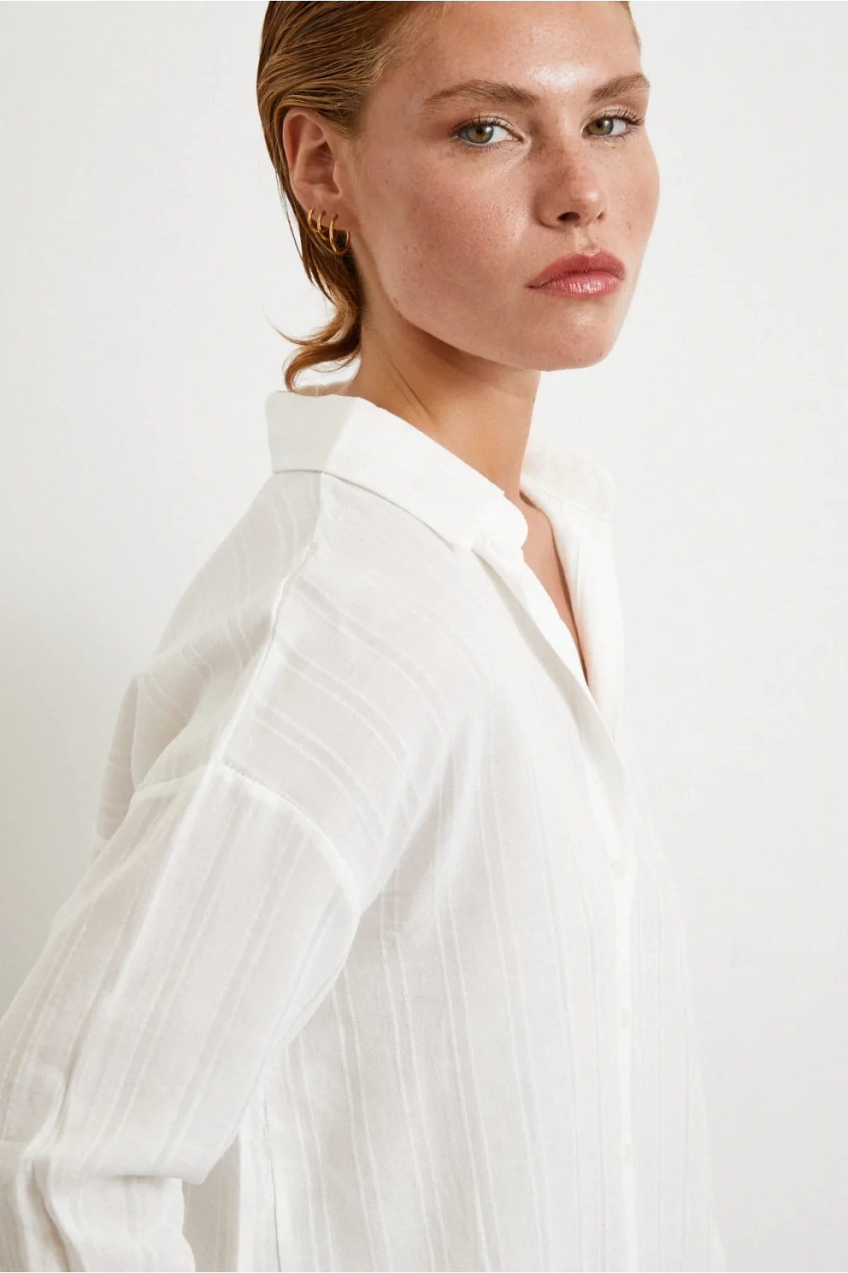 Çizgili Pamuklu Gömlek Beyaz