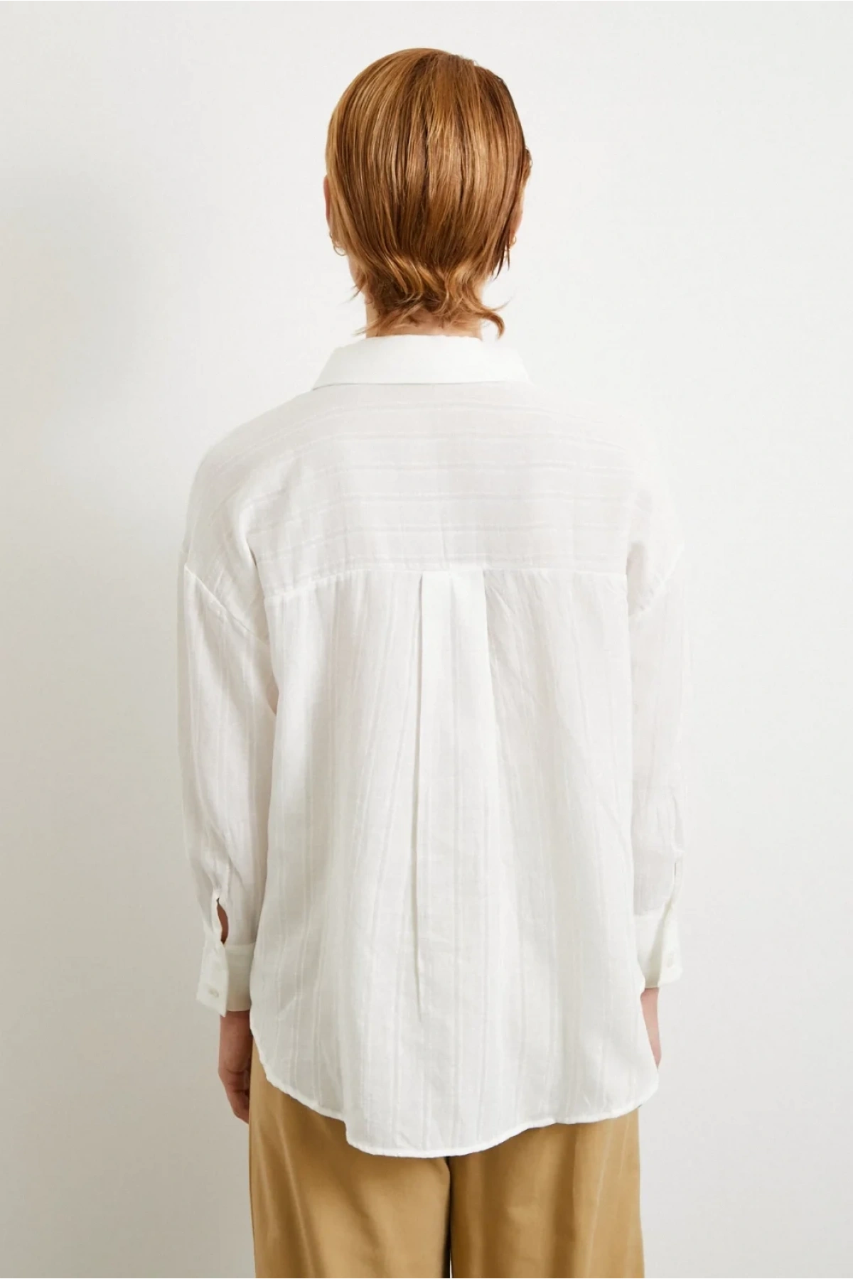 Çizgili Pamuklu Gömlek Beyaz