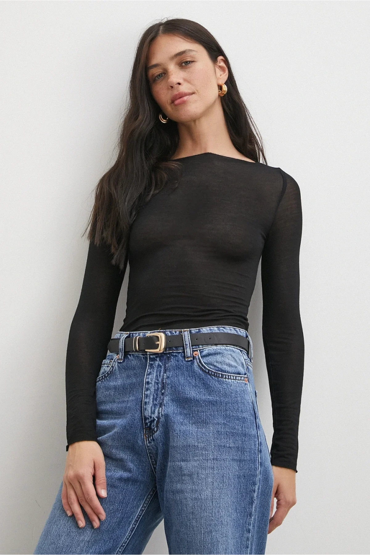 Açık yaka bluz siyah