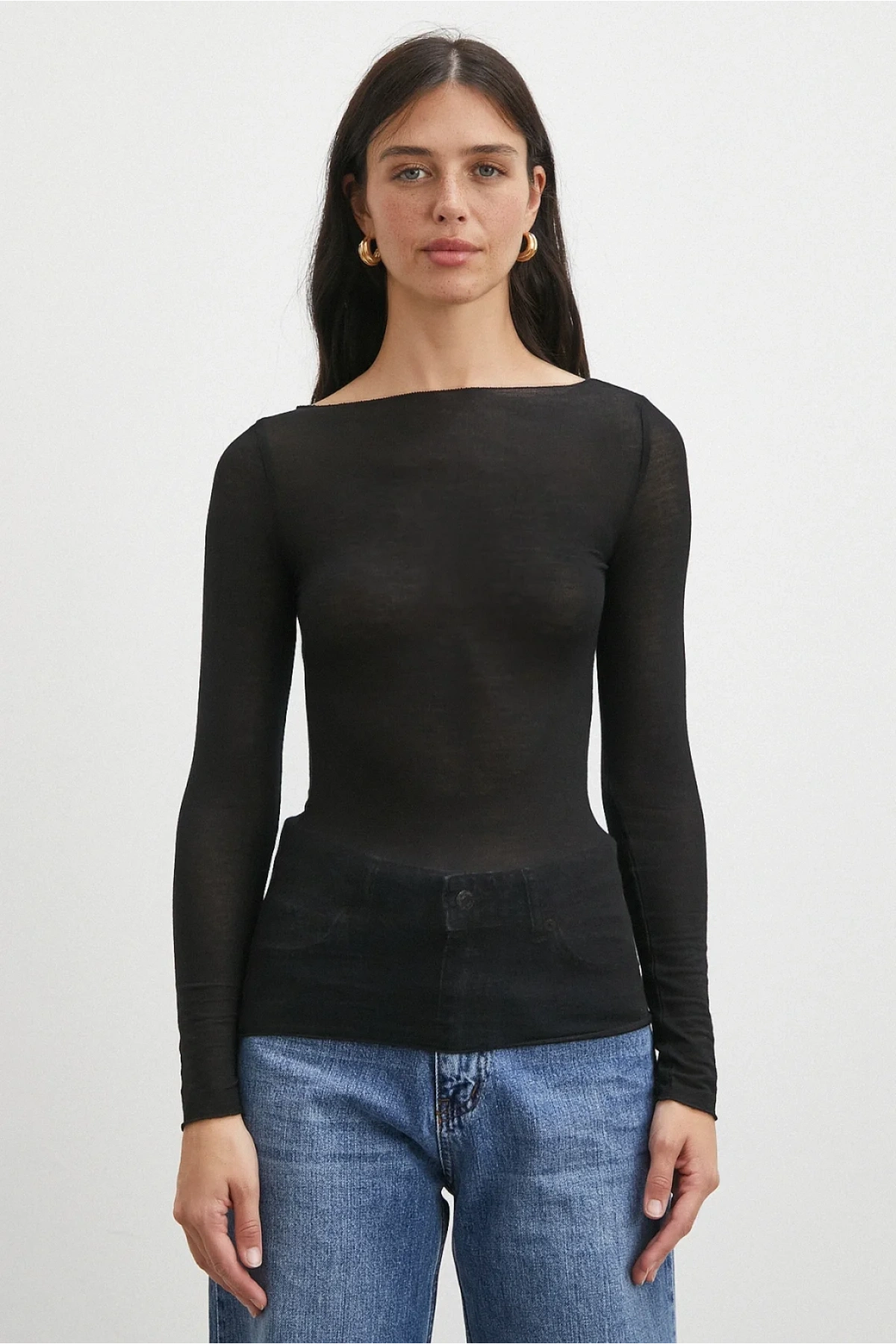 Açık yaka bluz siyah
