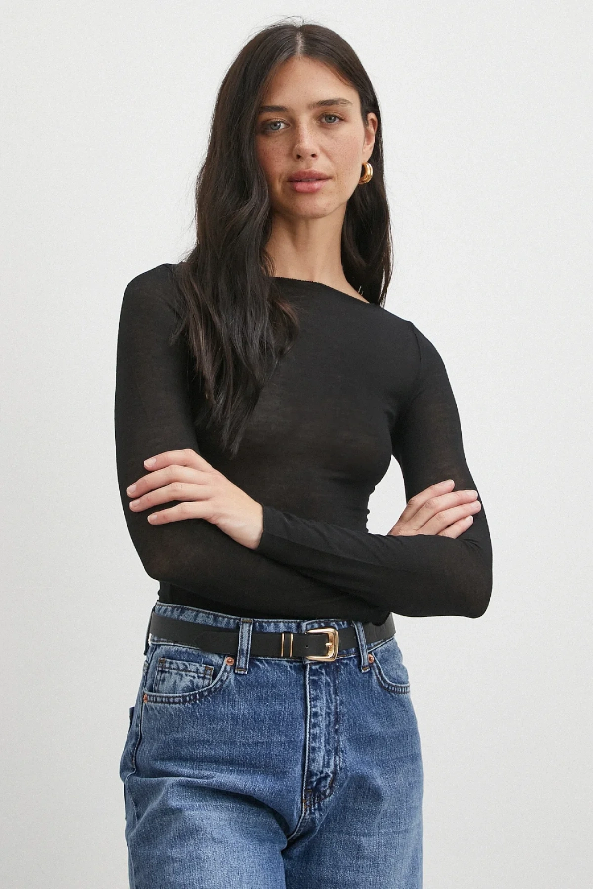 Açık yaka bluz siyah