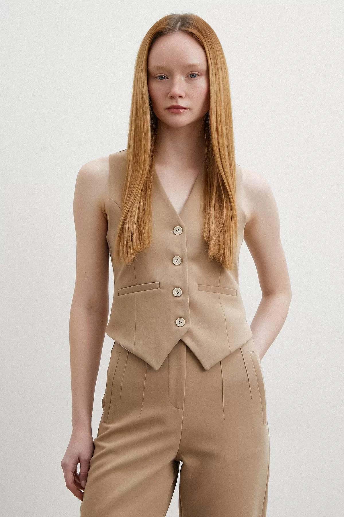 Astarlı Kuplu Yelek Vizon