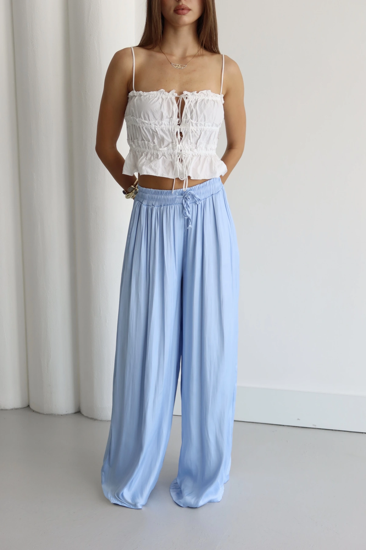 Bağcıklı Rahat Kesim Pantolon Mavi