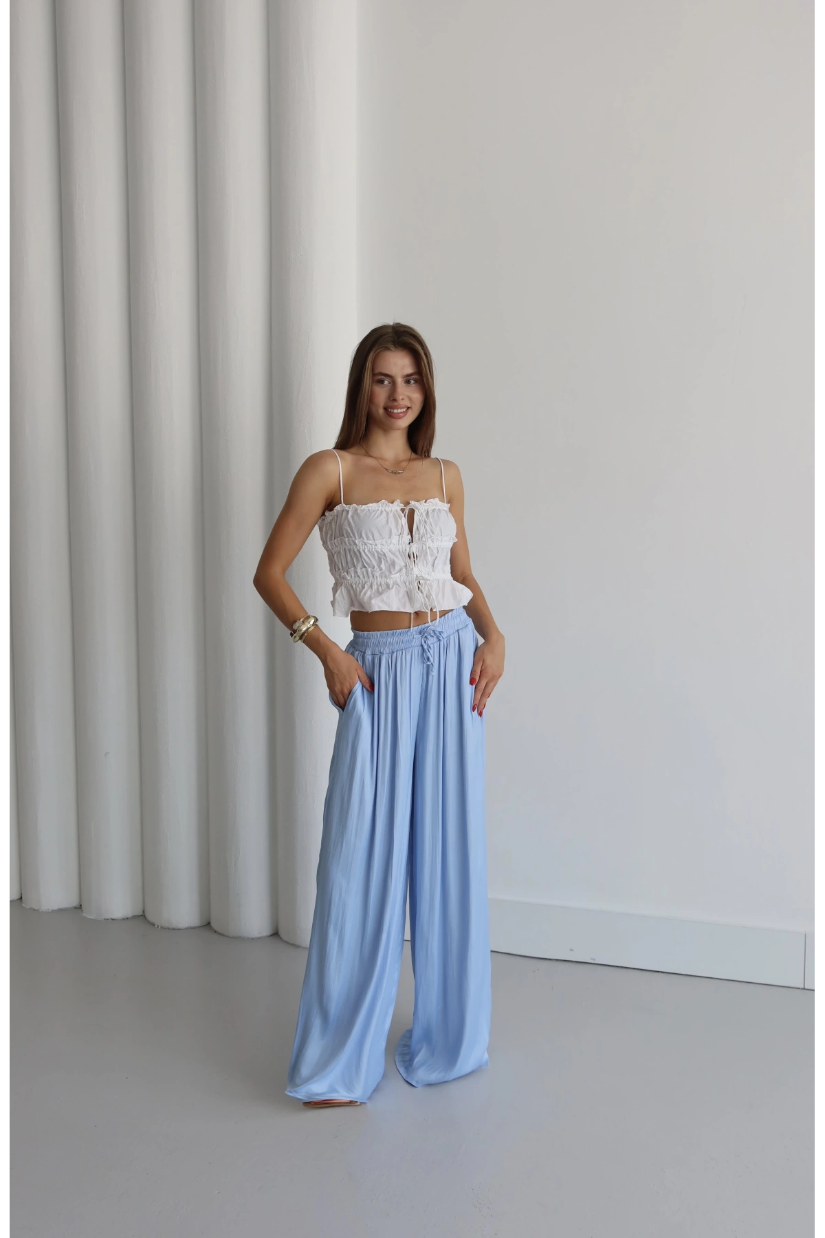 Bağcıklı Rahat Kesim Pantolon Mavi