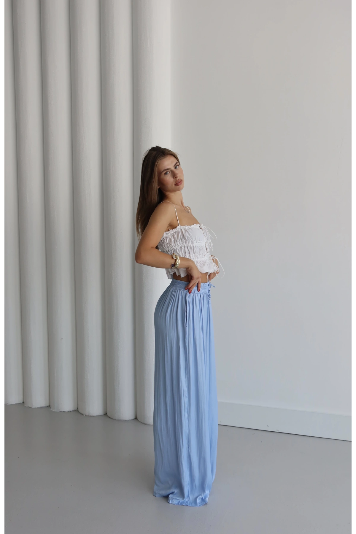 Bağcıklı Rahat Kesim Pantolon Mavi