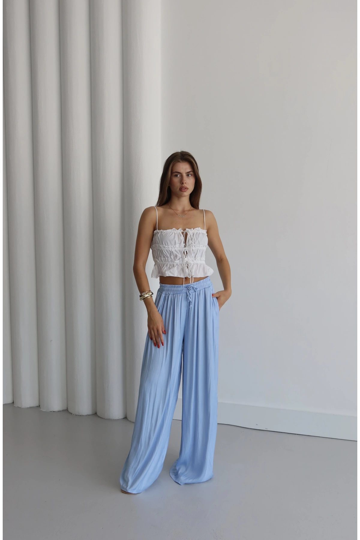 Bağcıklı Rahat Kesim Pantolon Mavi