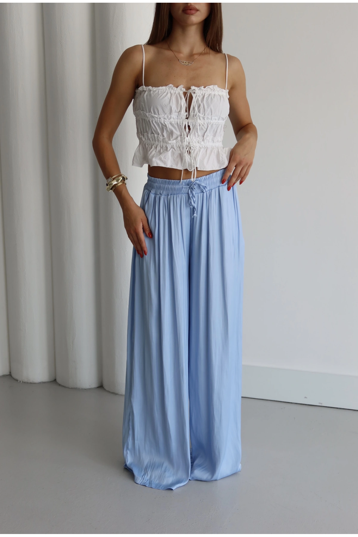 Bağcıklı Rahat Kesim Pantolon Mavi