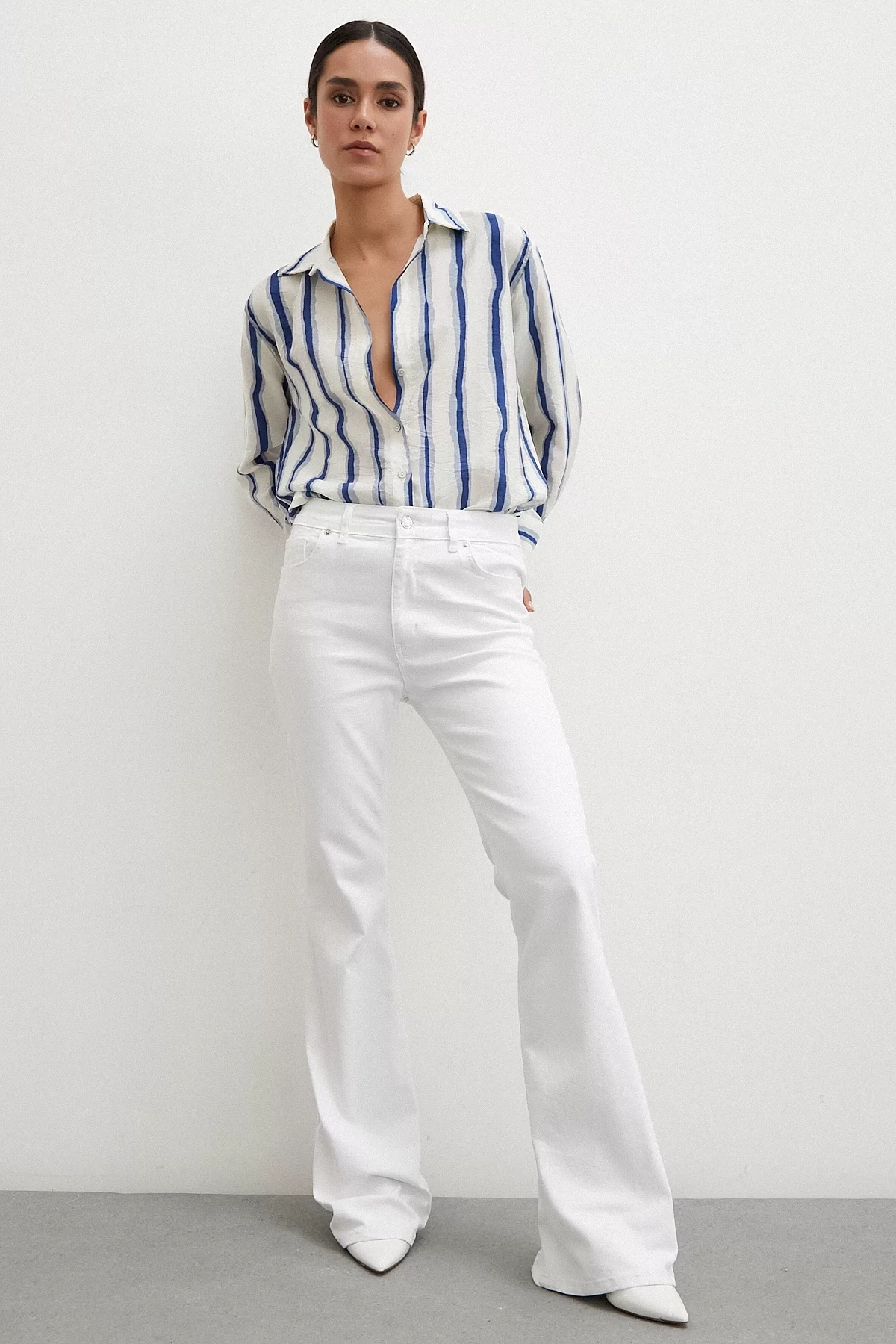 Bambu Çizgili Gömlek Lacivert