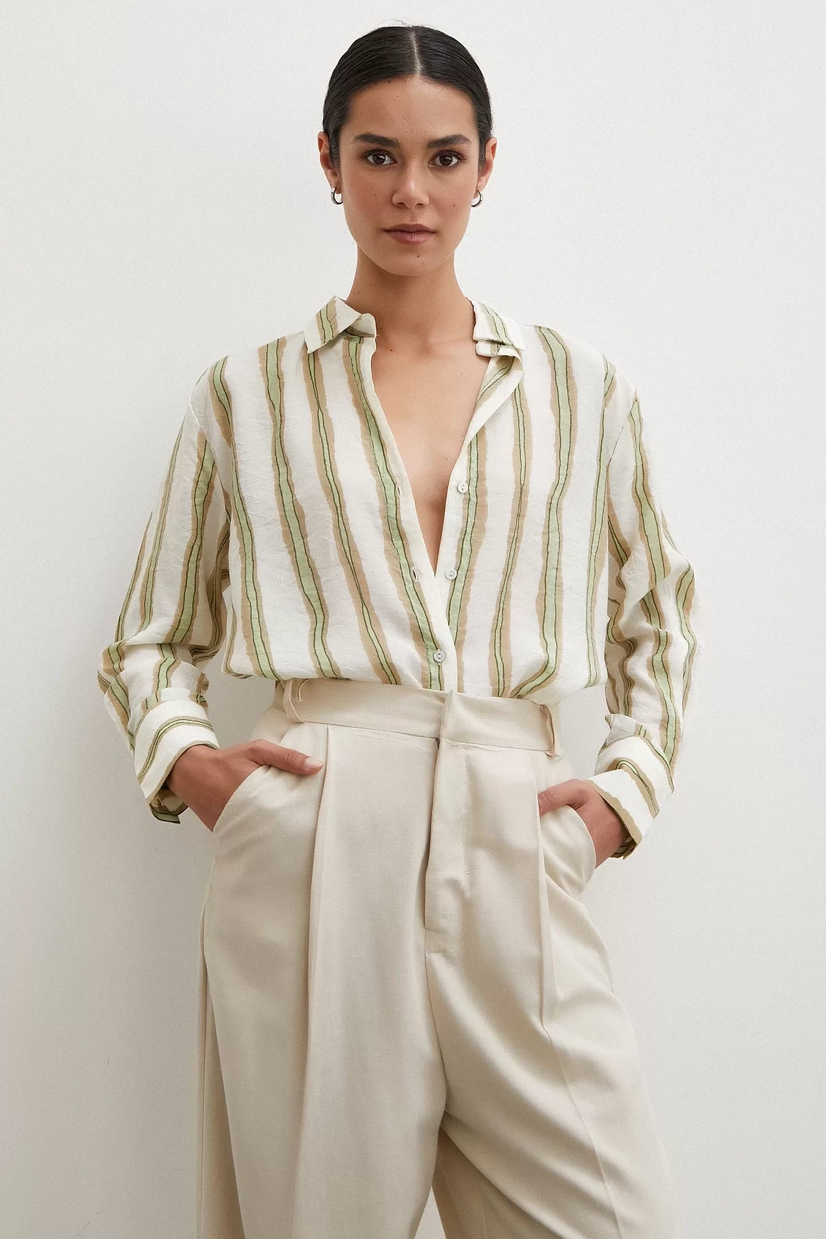 Bambu Çizgili Gömlek Yeşil