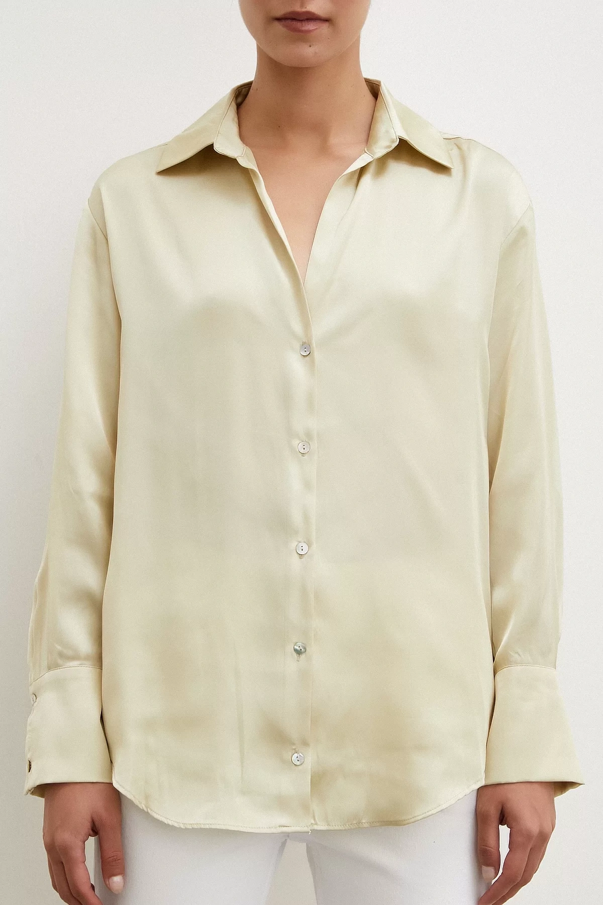 Basic Saten Gömlek Bej