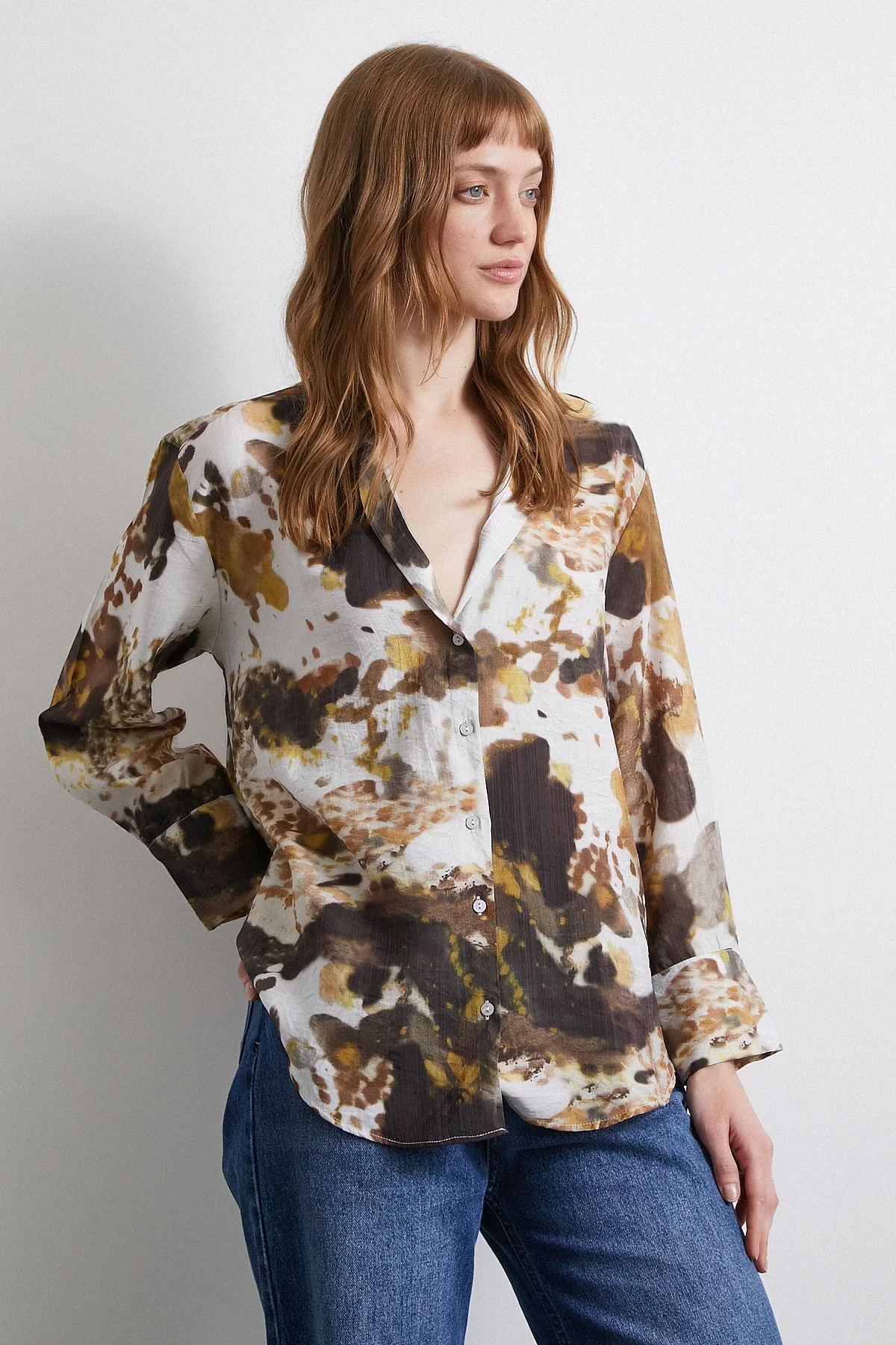 Batik Desen Vual Gömlek Haki