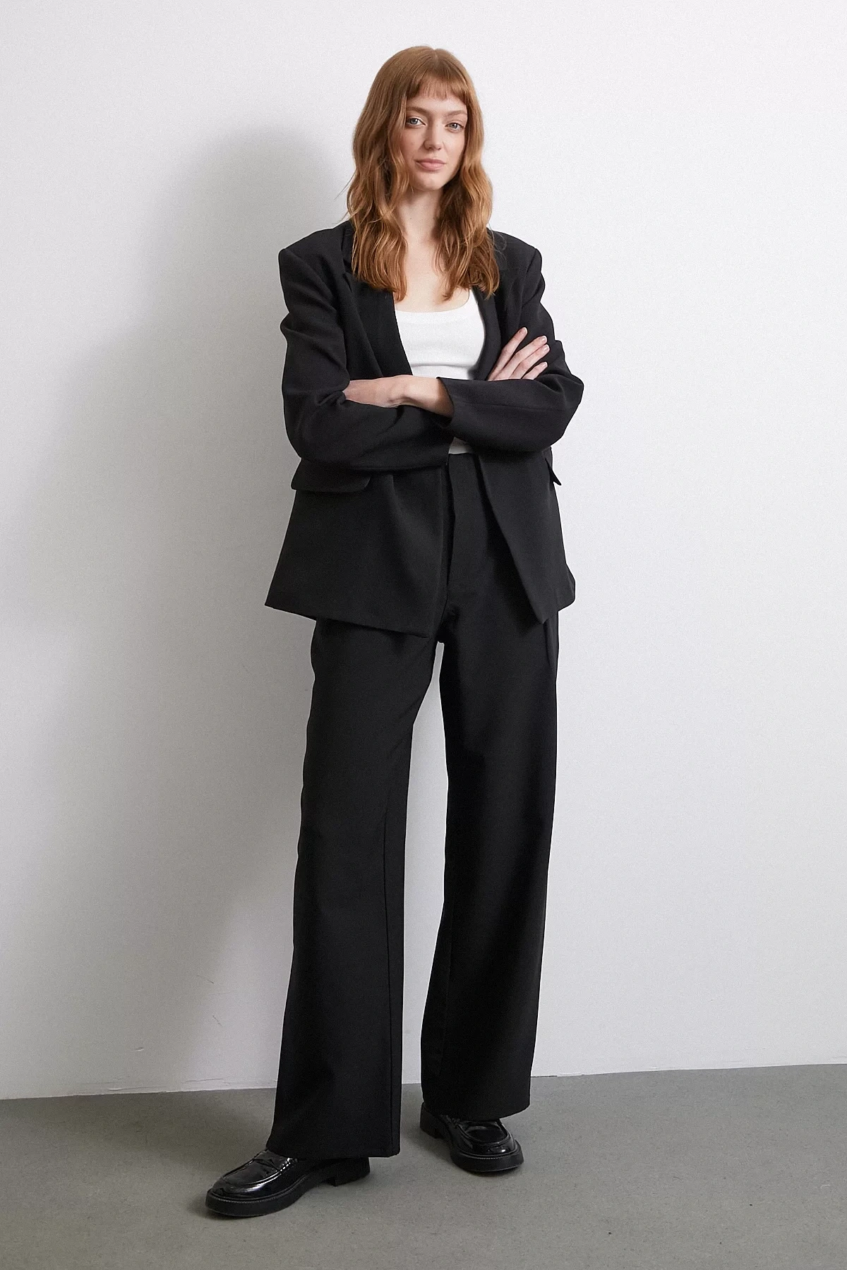 Bel Detaylı Wide Leg Pantolon Siyah