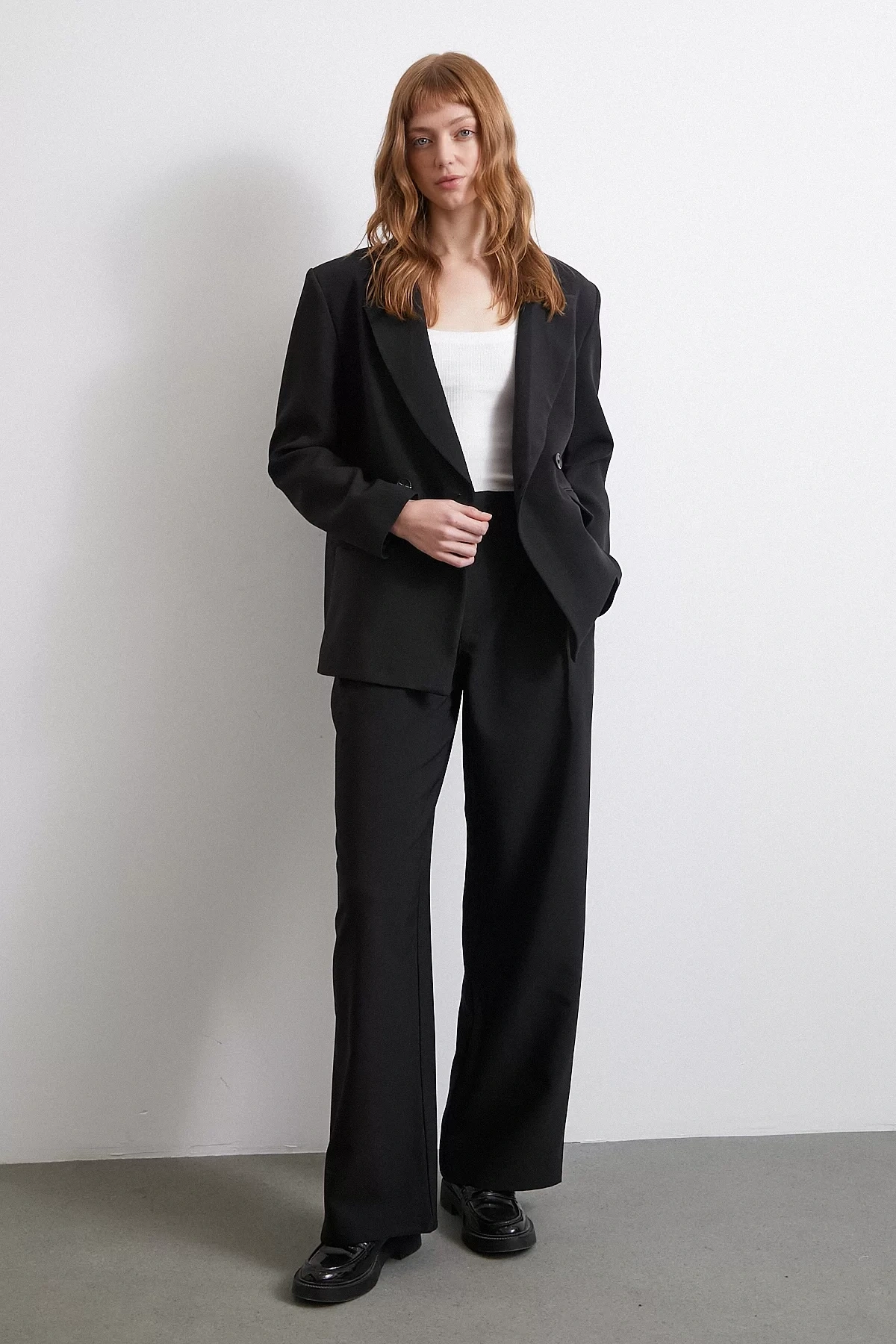 Bel Detaylı Wide Leg Pantolon Siyah