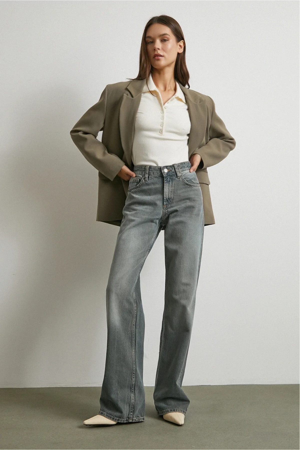 Beş Cepli Yüksek Bel Jean Füme