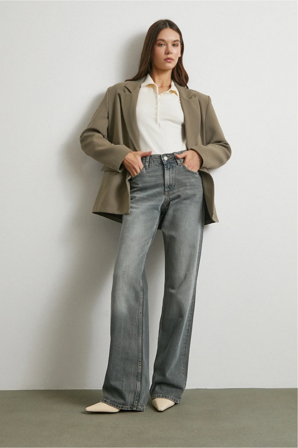 Beş Cepli Yüksek Bel Jean Füme