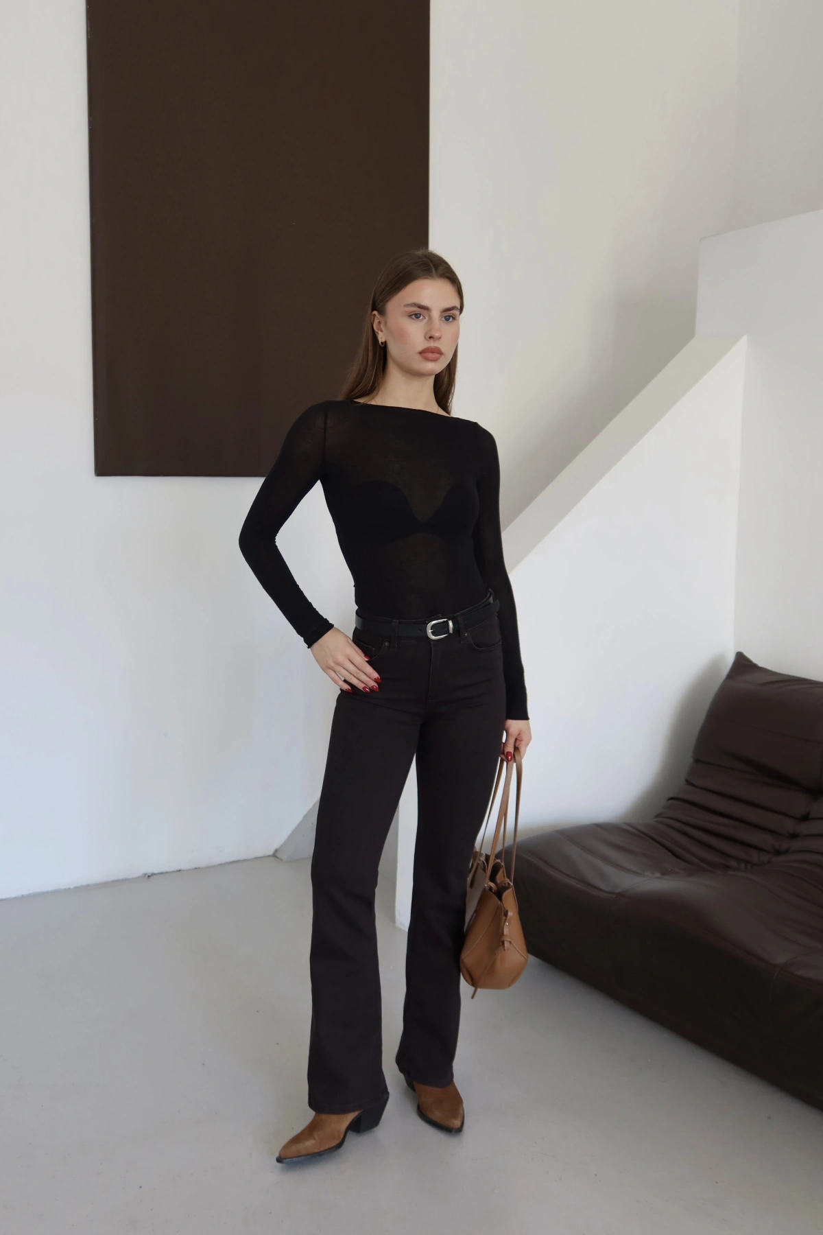 Brown İspanyol Paça Jean Kahve