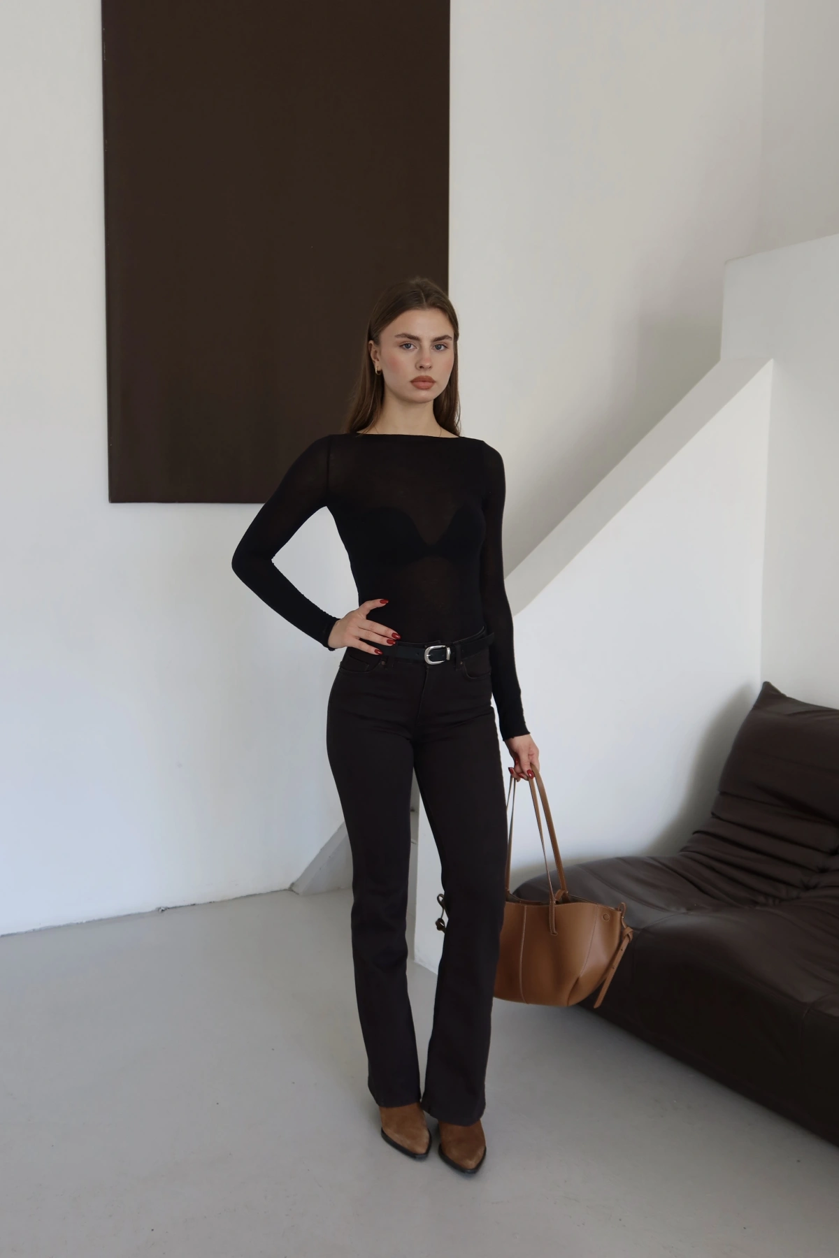 Brown İspanyol Paça Jean Kahve