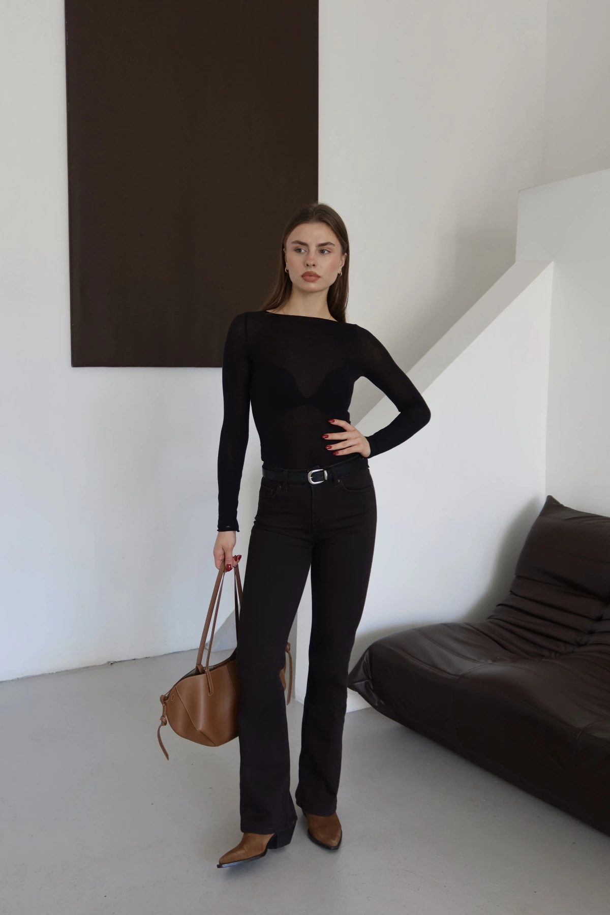 Brown İspanyol Paça Jean Kahve