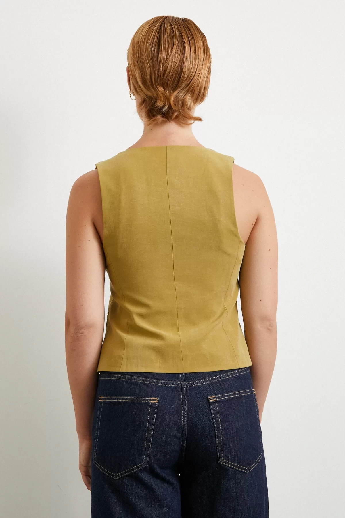 Cep Kapaklı Keten Yelek Olive