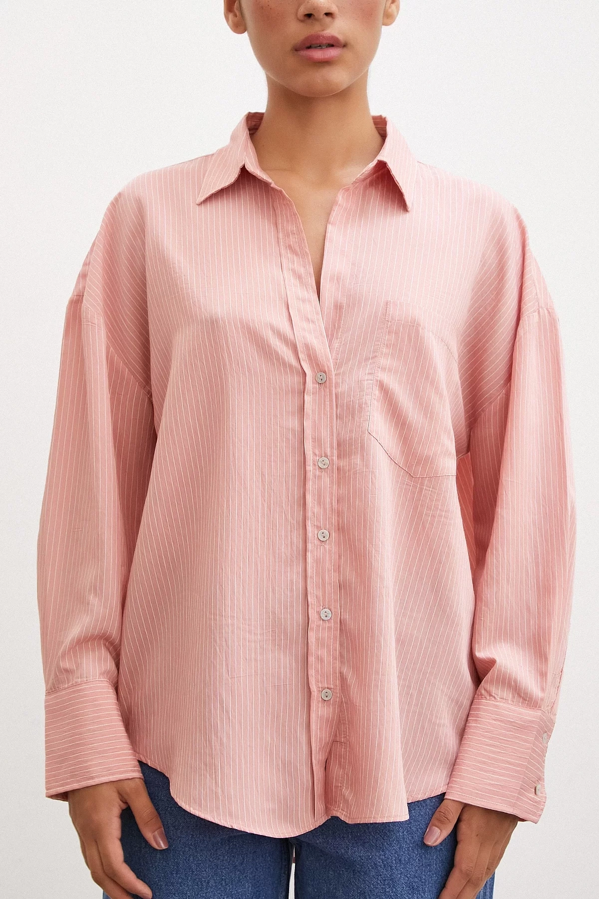 Cepli Çizgili Gömlek Gül Kurusu