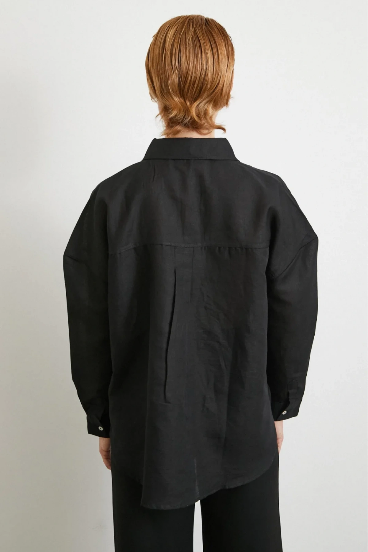 Cepli Oversize Keten Gömlek Siyah