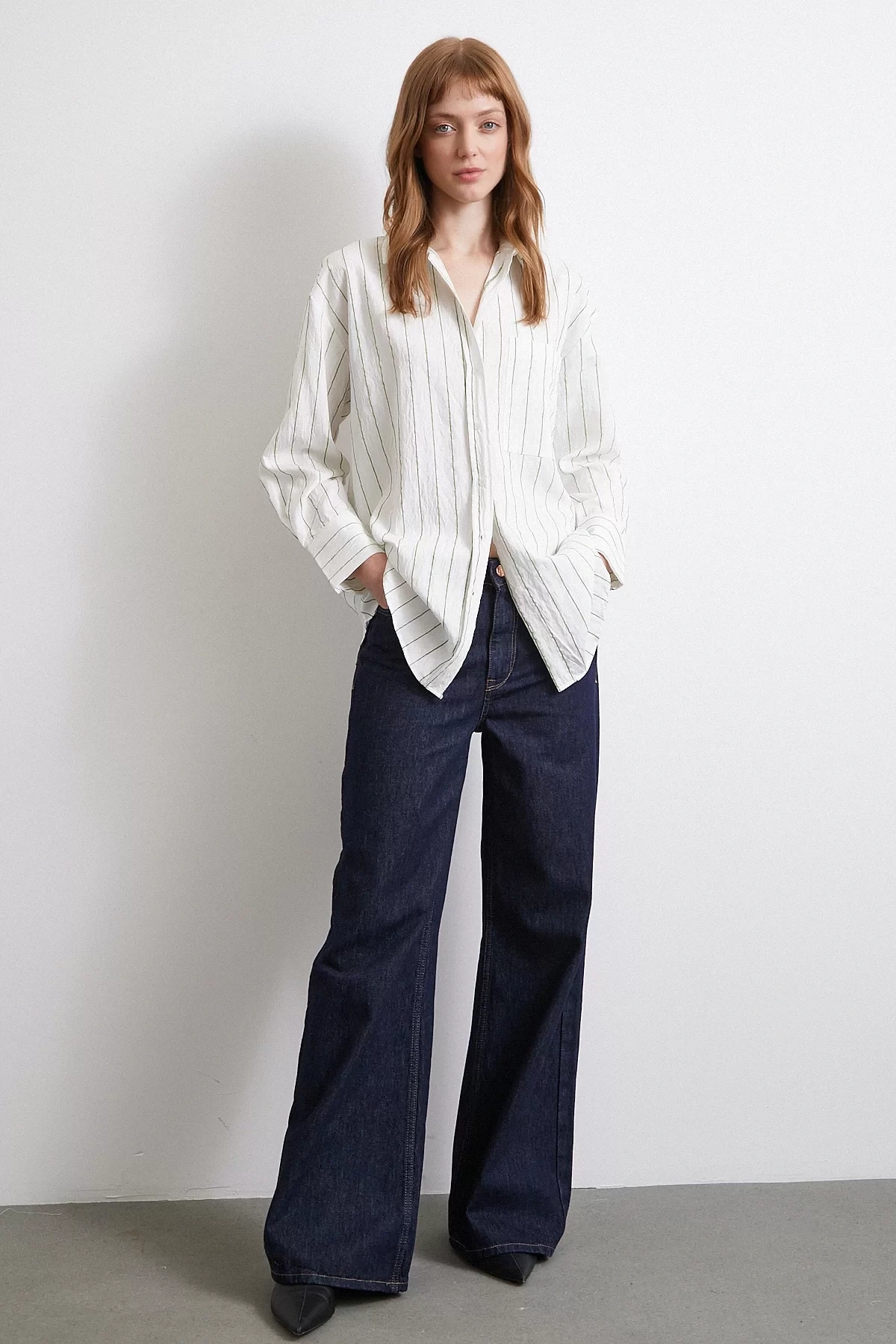 Çizgili Cepli Gömlek Haki