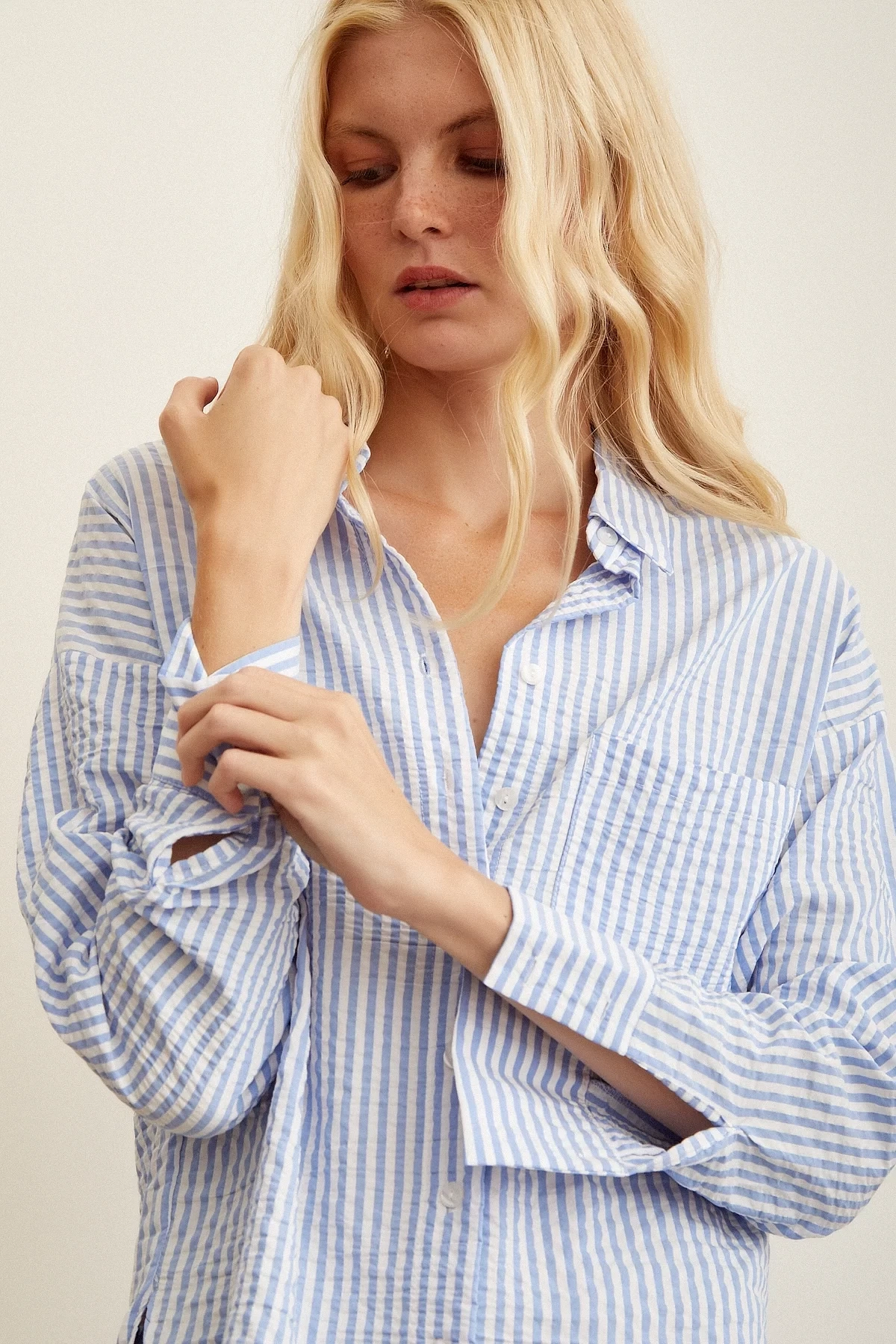 Çizgili Gömlek Mavi