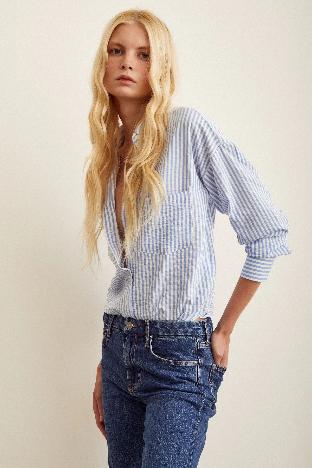 Çizgili Gömlek Mavi