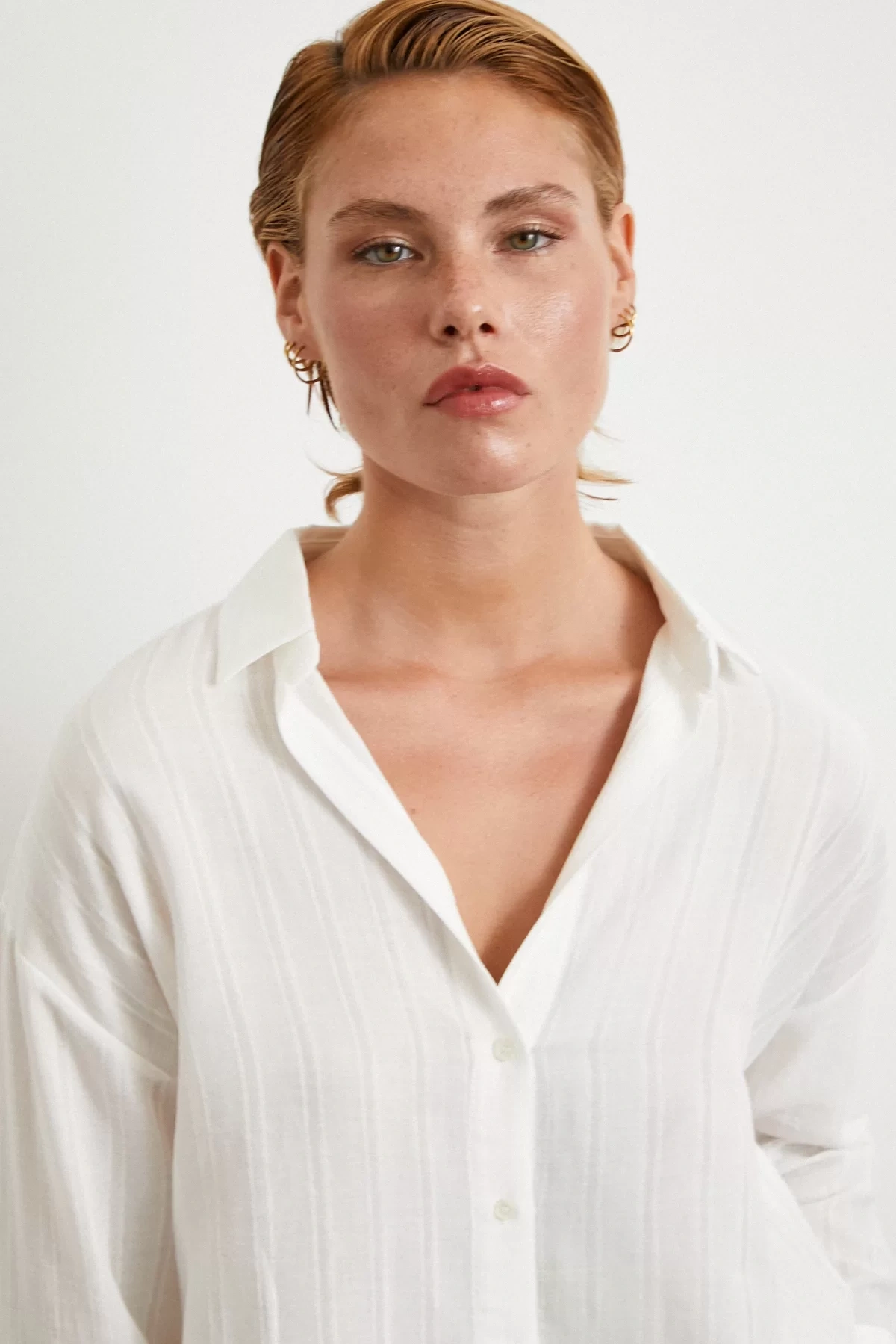 Çizgili Pamuk Gömlek Beyaz