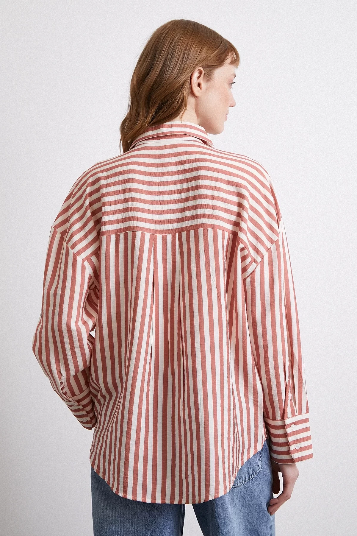 Çizgili T Kol Gömlek Kiremit