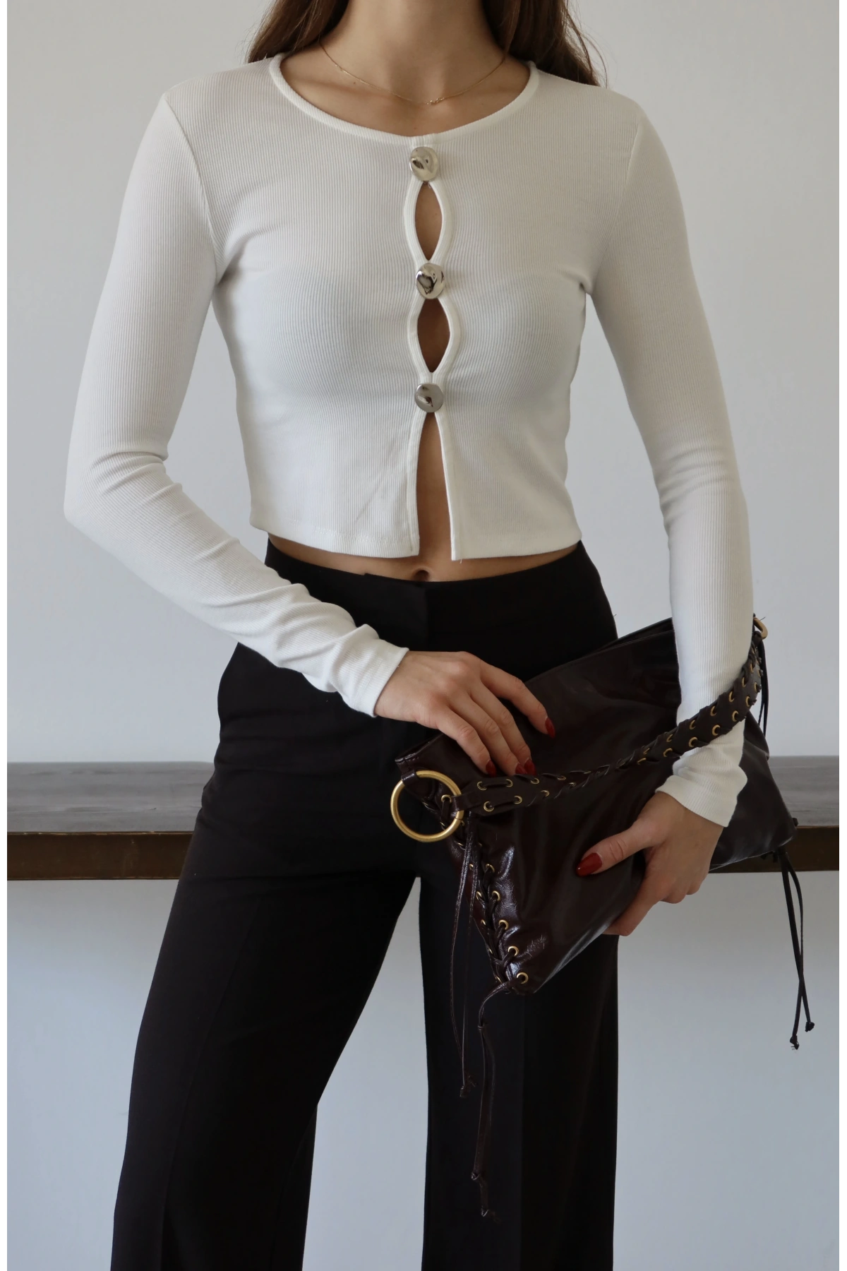 Düğmeli Bluz Beyaz