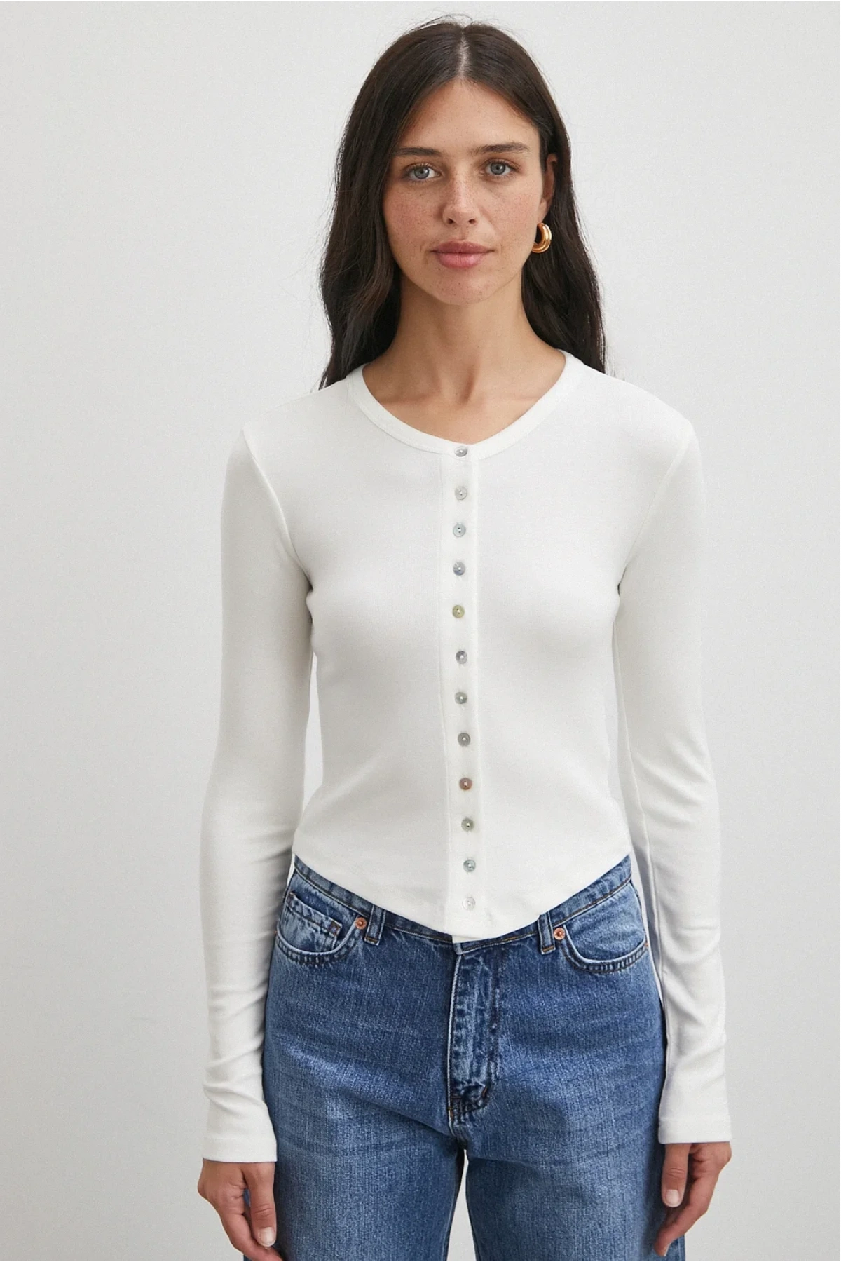 Düğmeli Bluz Beyaz
