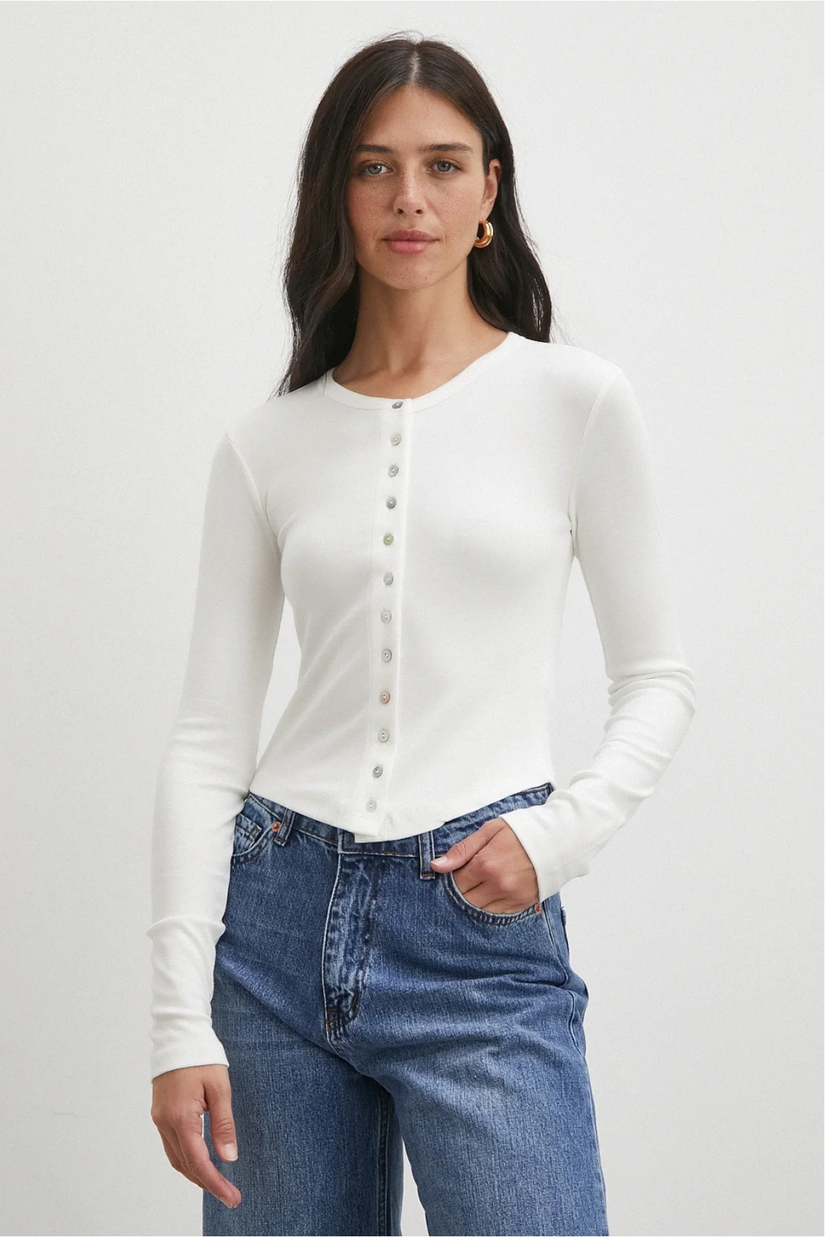Düğmeli Bluz Beyaz