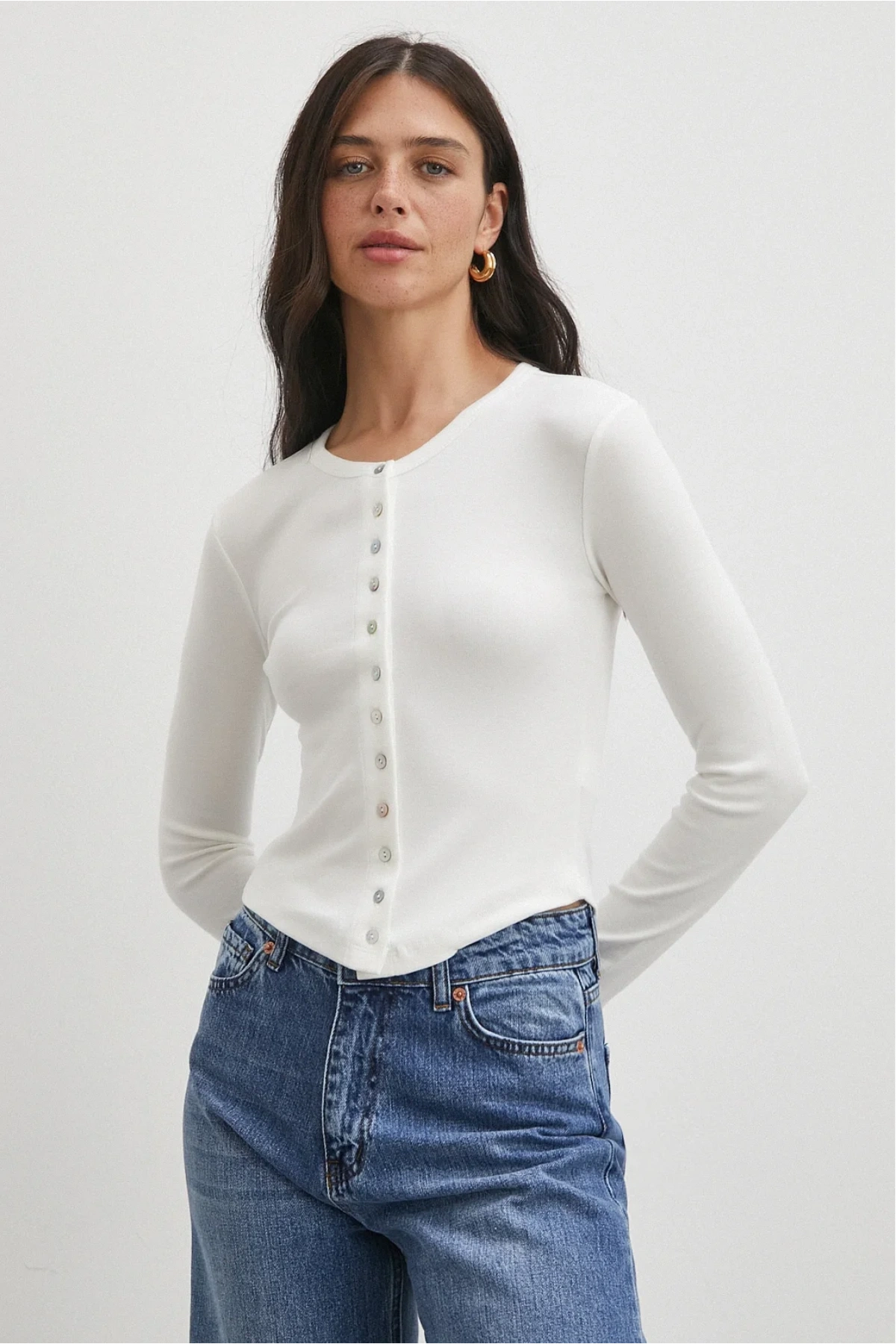 Düğmeli Bluz Beyaz