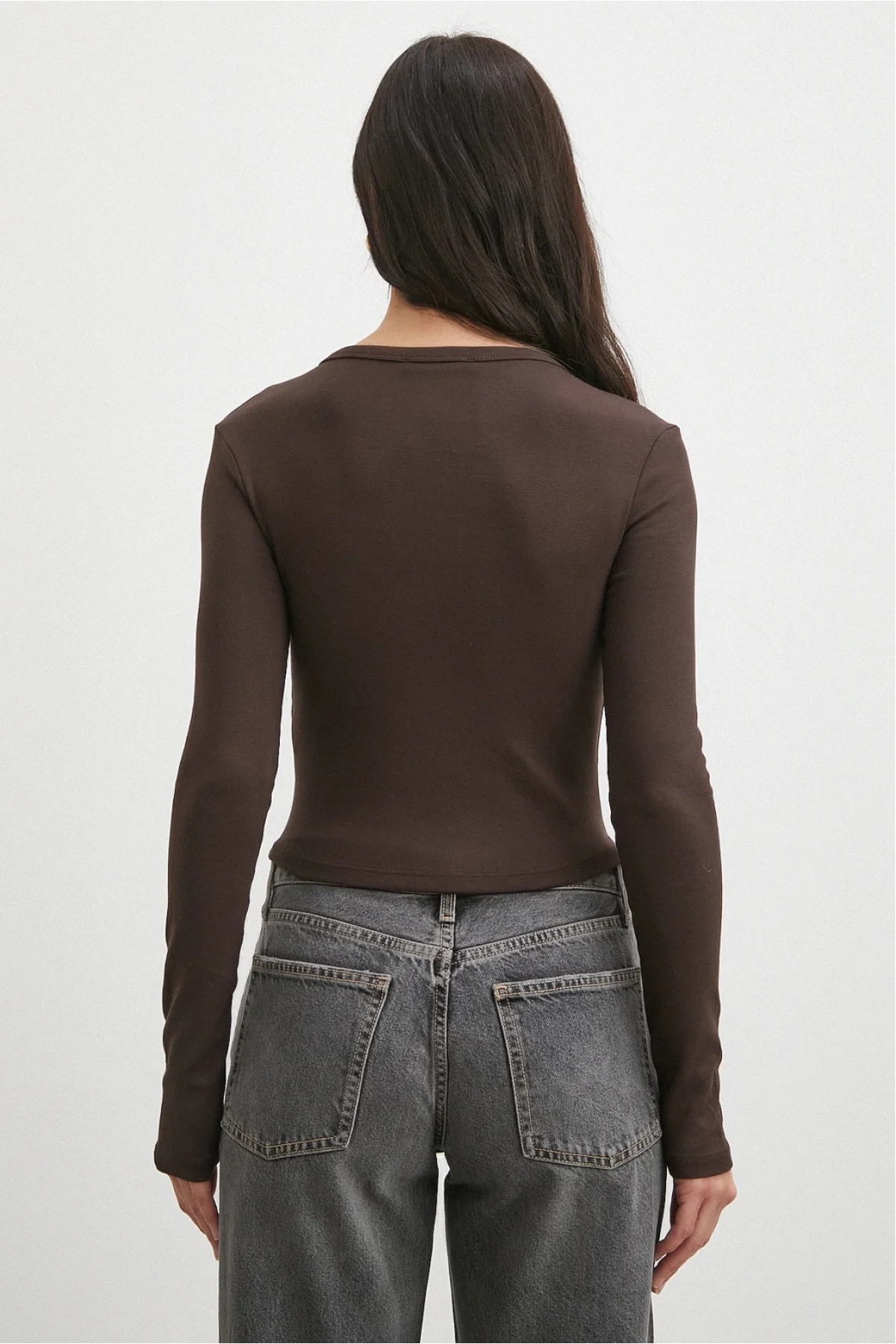 Düğmeli Bluz Kahve