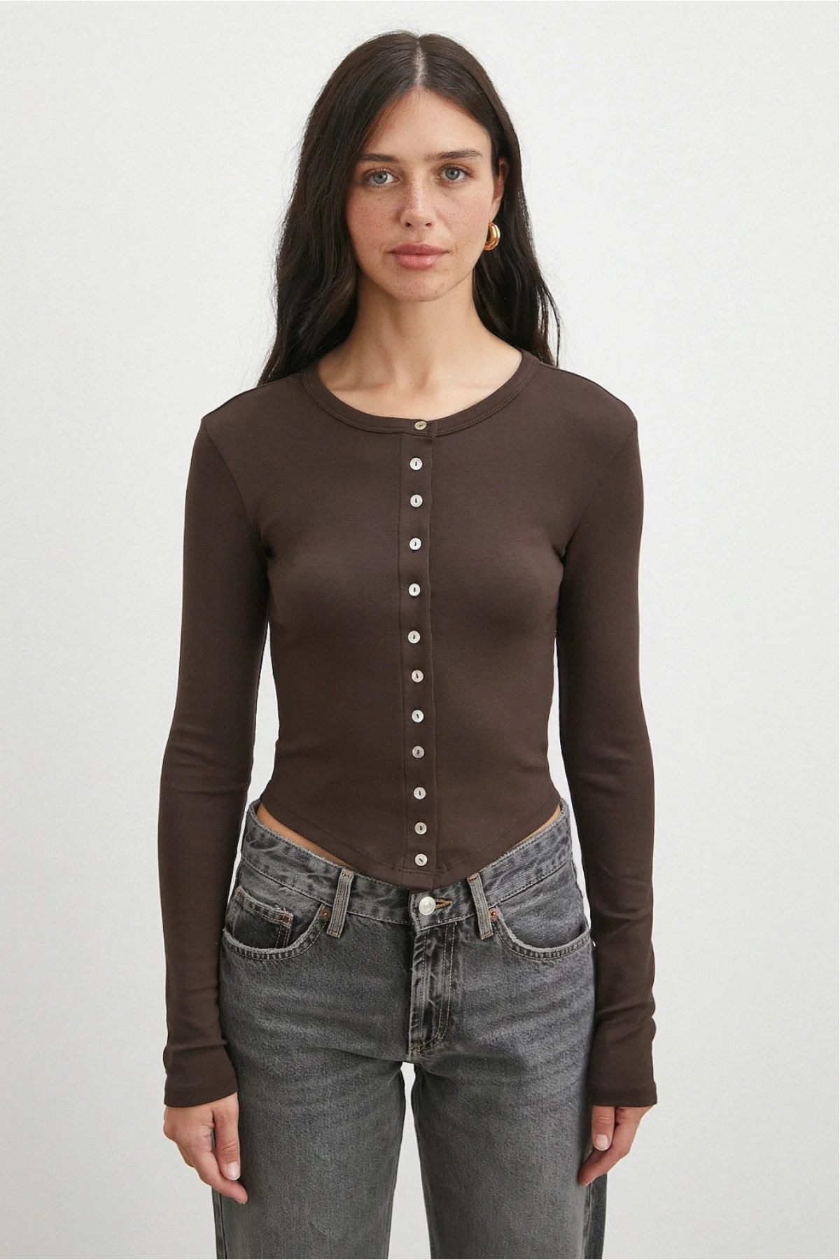 Düğmeli Bluz Kahve