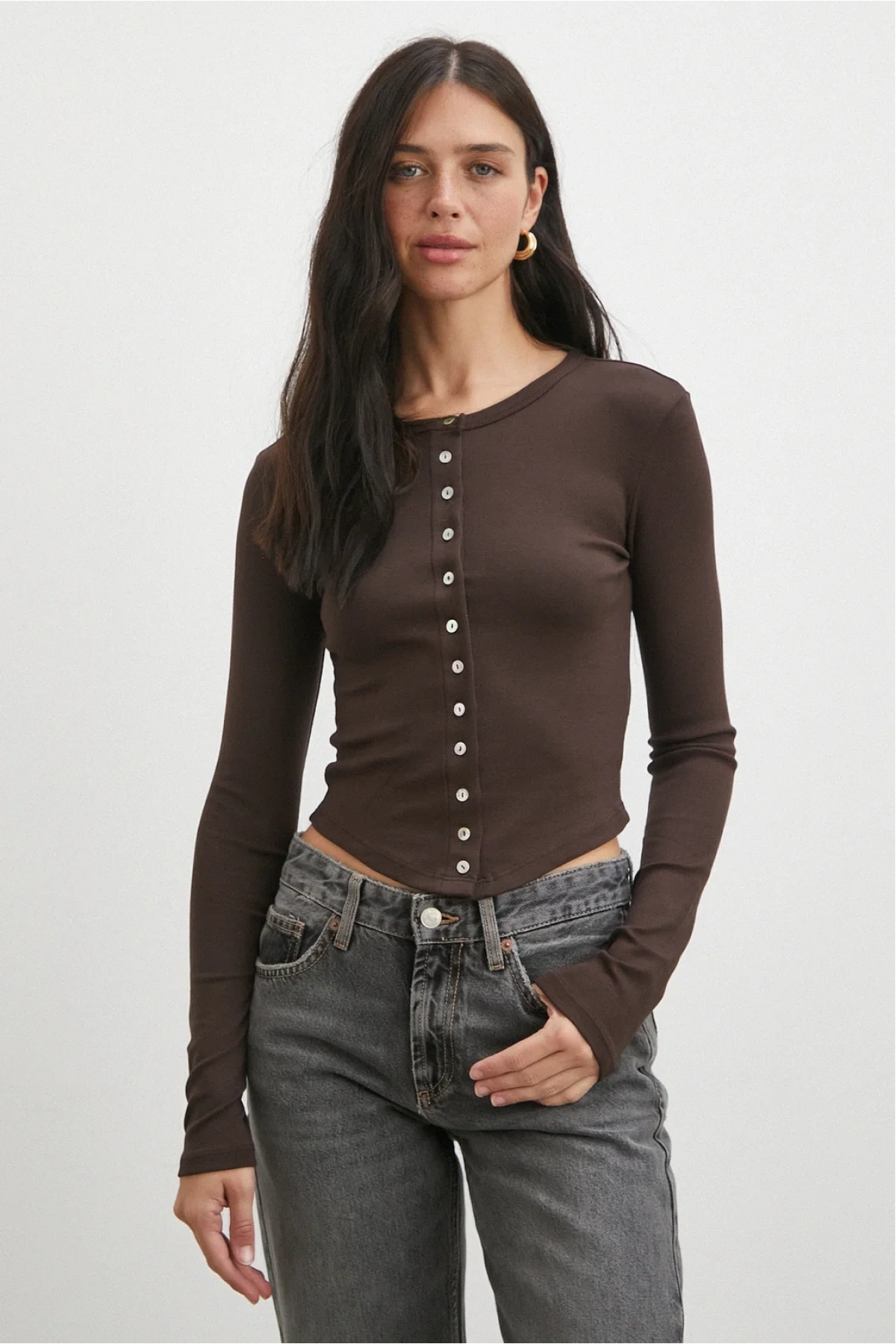 Düğmeli Bluz Kahve