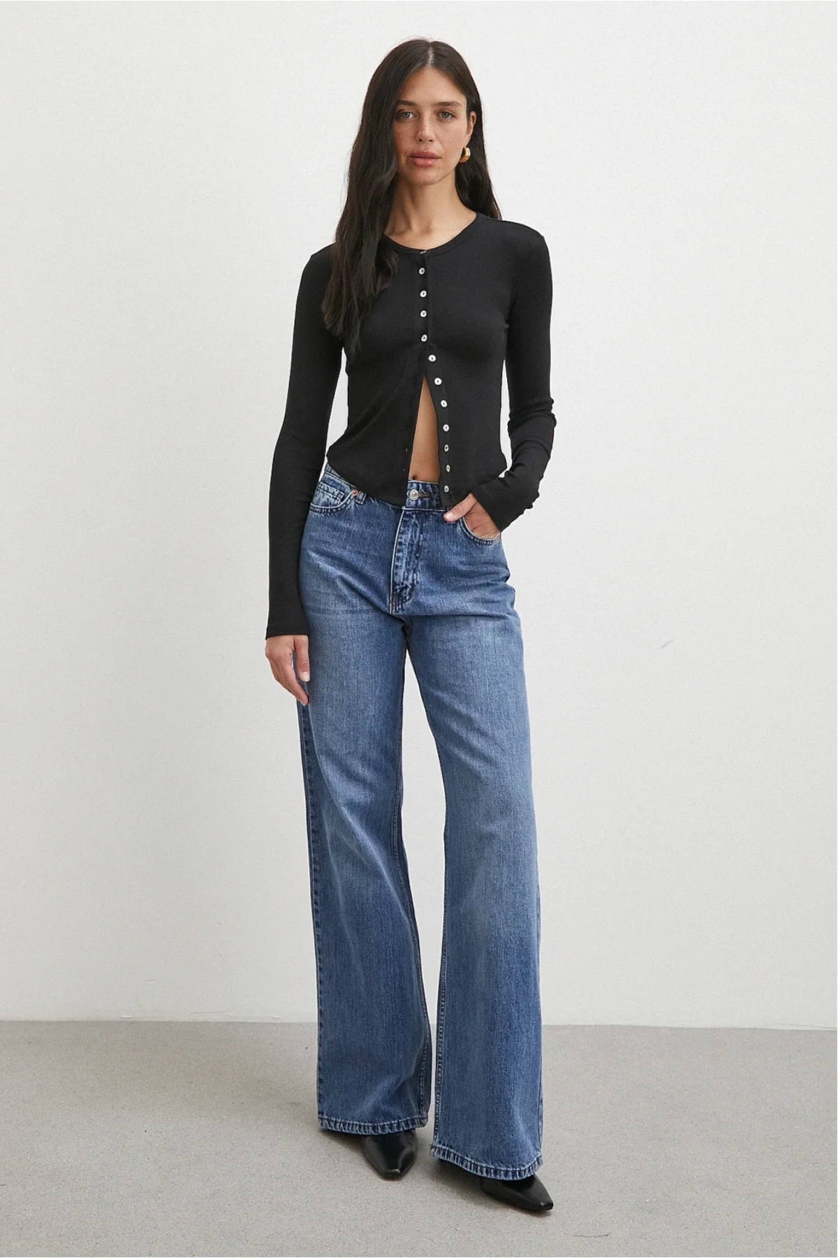 Düğmeli Bluz Siyah