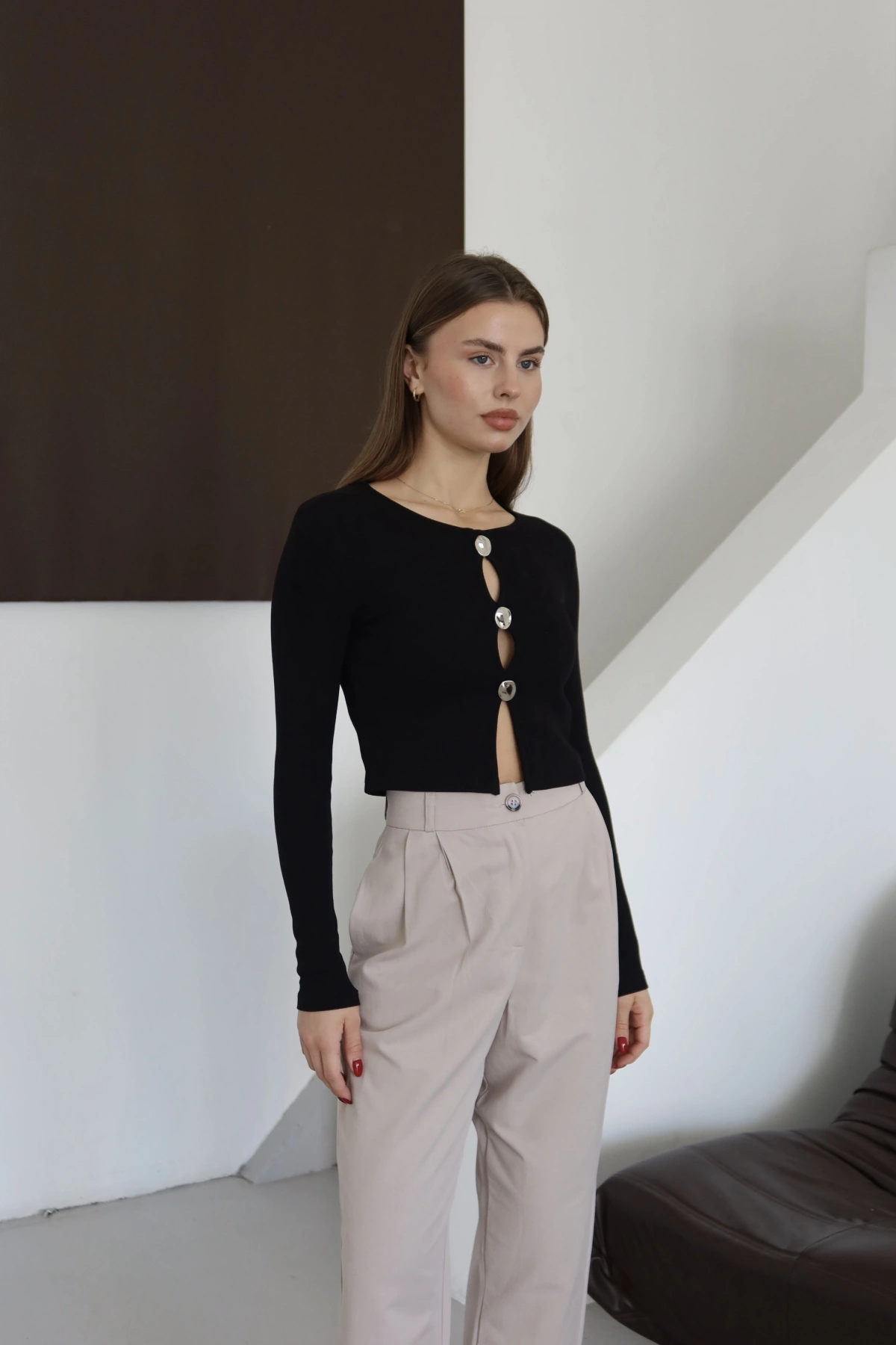 Düğmeli Bluz Siyah