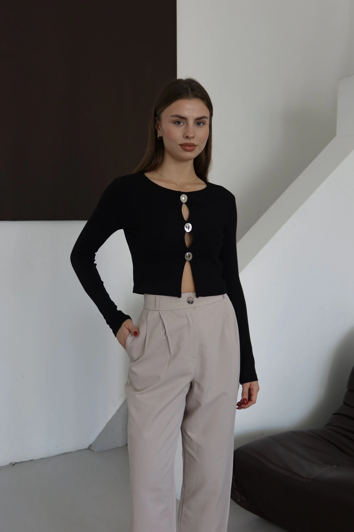 Düğmeli Bluz Siyah