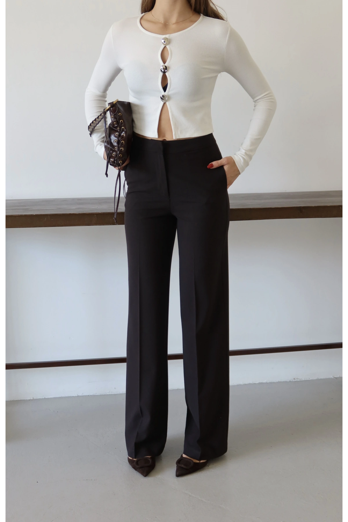 Düz Kesim Palazzo Pantolon Siyah