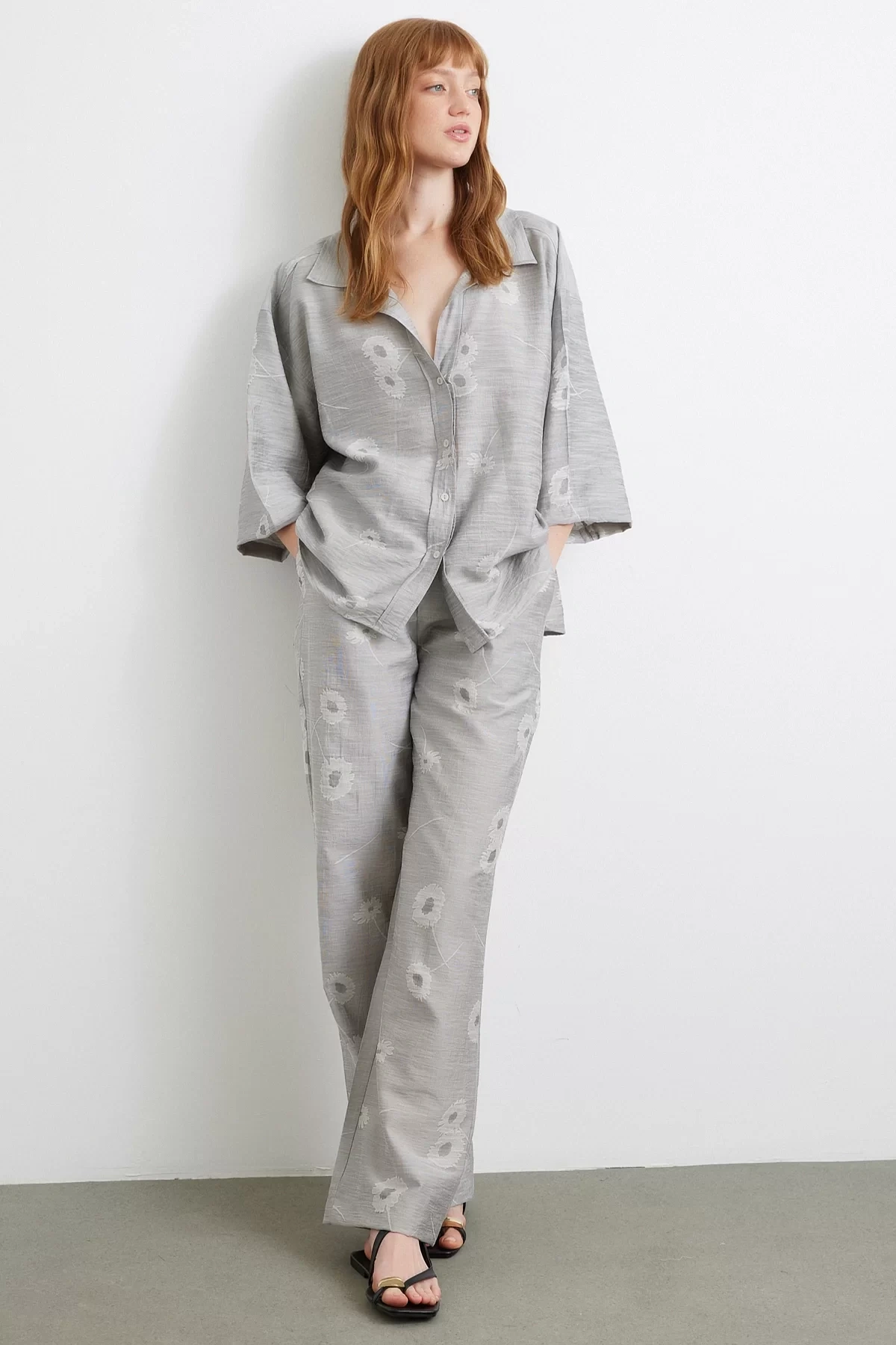 Fakir Kol Oversize Gömlek Gri