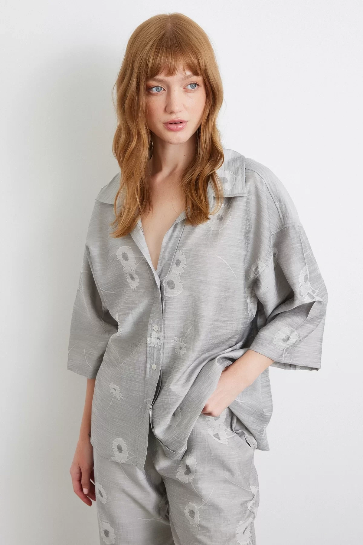 Fakir Kol Oversize Gömlek Gri