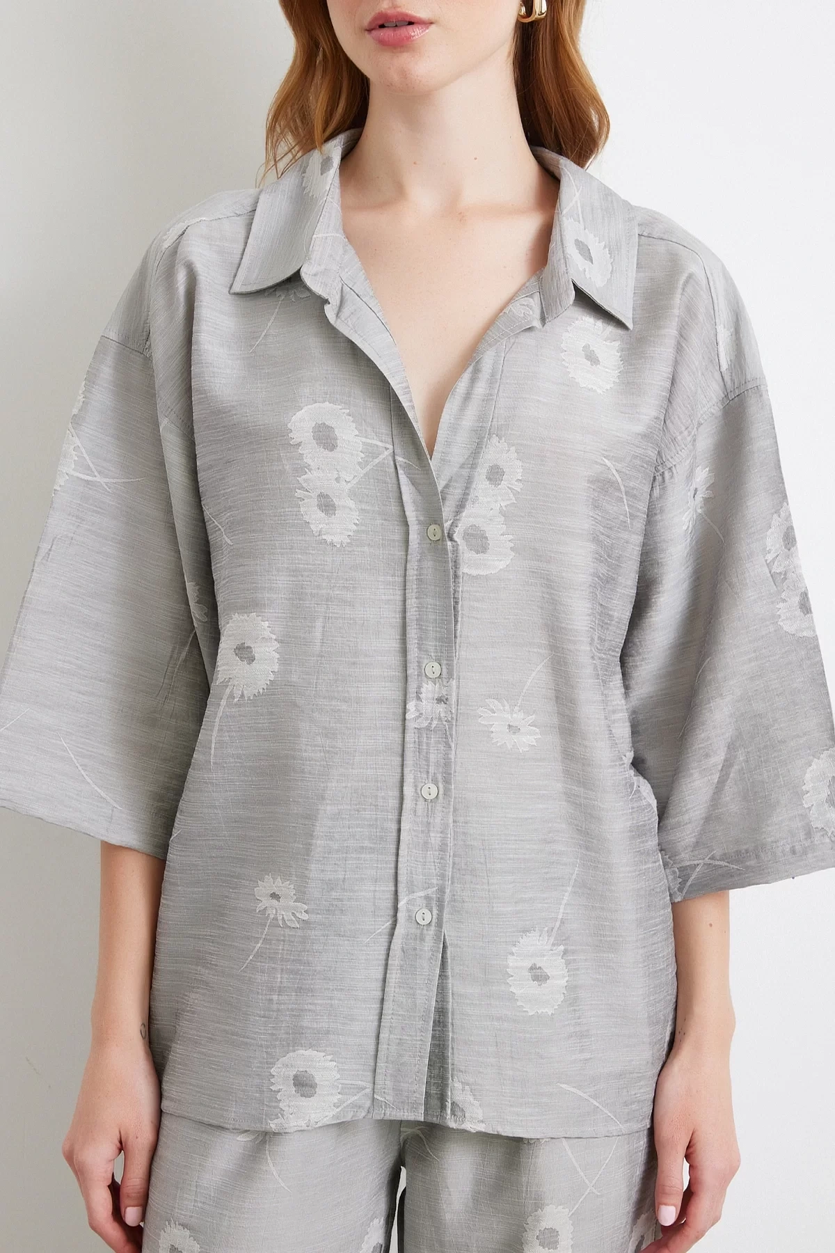 Fakir Kol Oversize Gömlek Gri