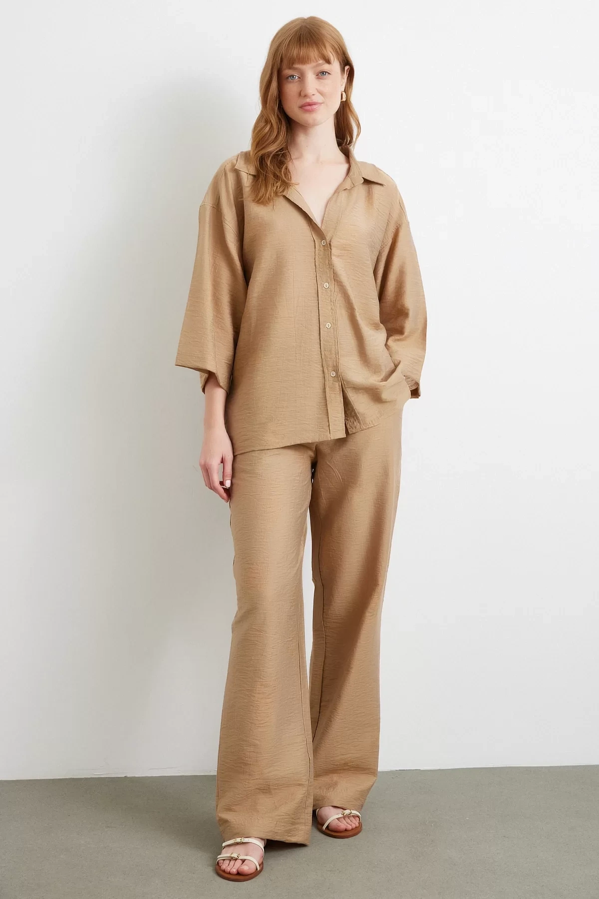 Fakir Kol Oversize Gömlek Kahve