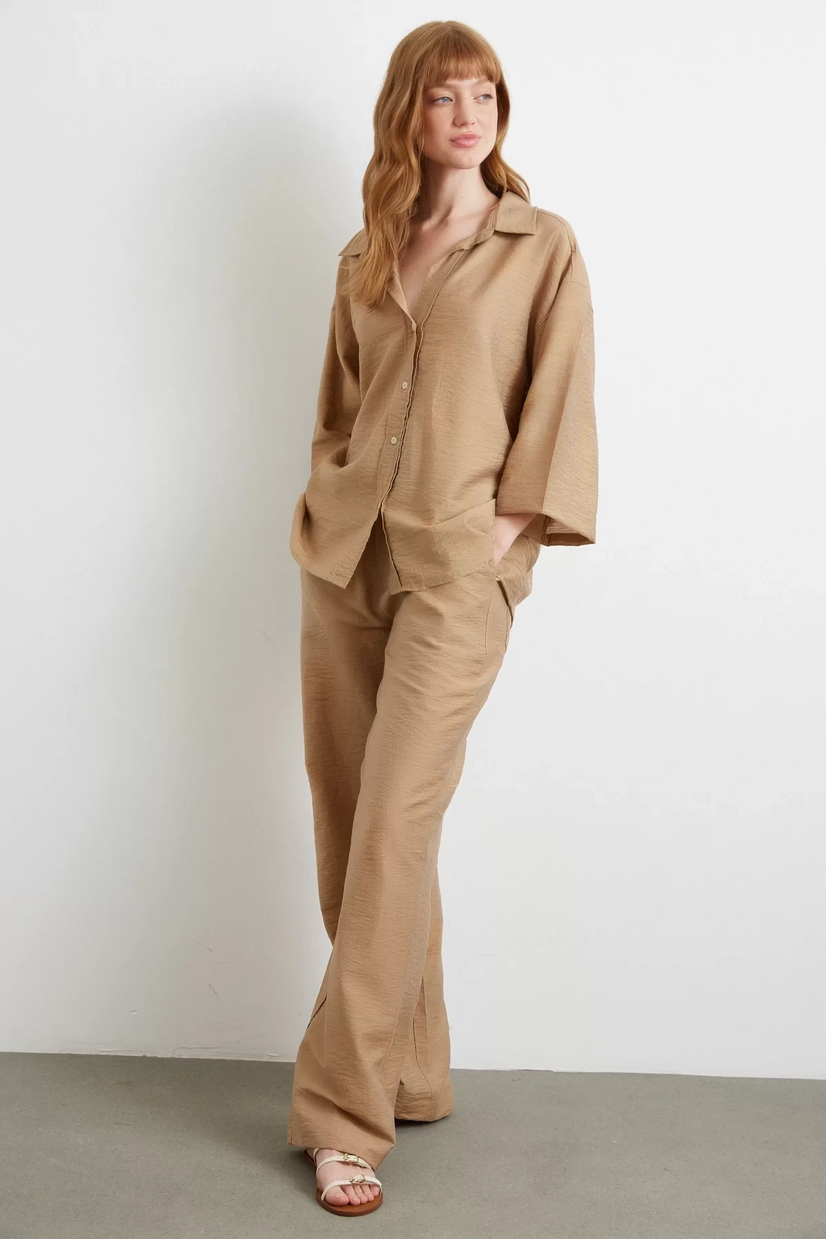 Fakir Kol Oversize Gömlek Kahve